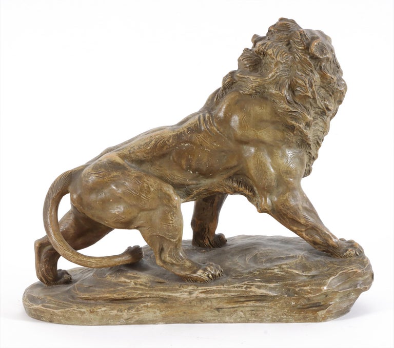 Italian Terracotta Sculpture of a Lion, Signed Armand Fagotto, ca. 1900