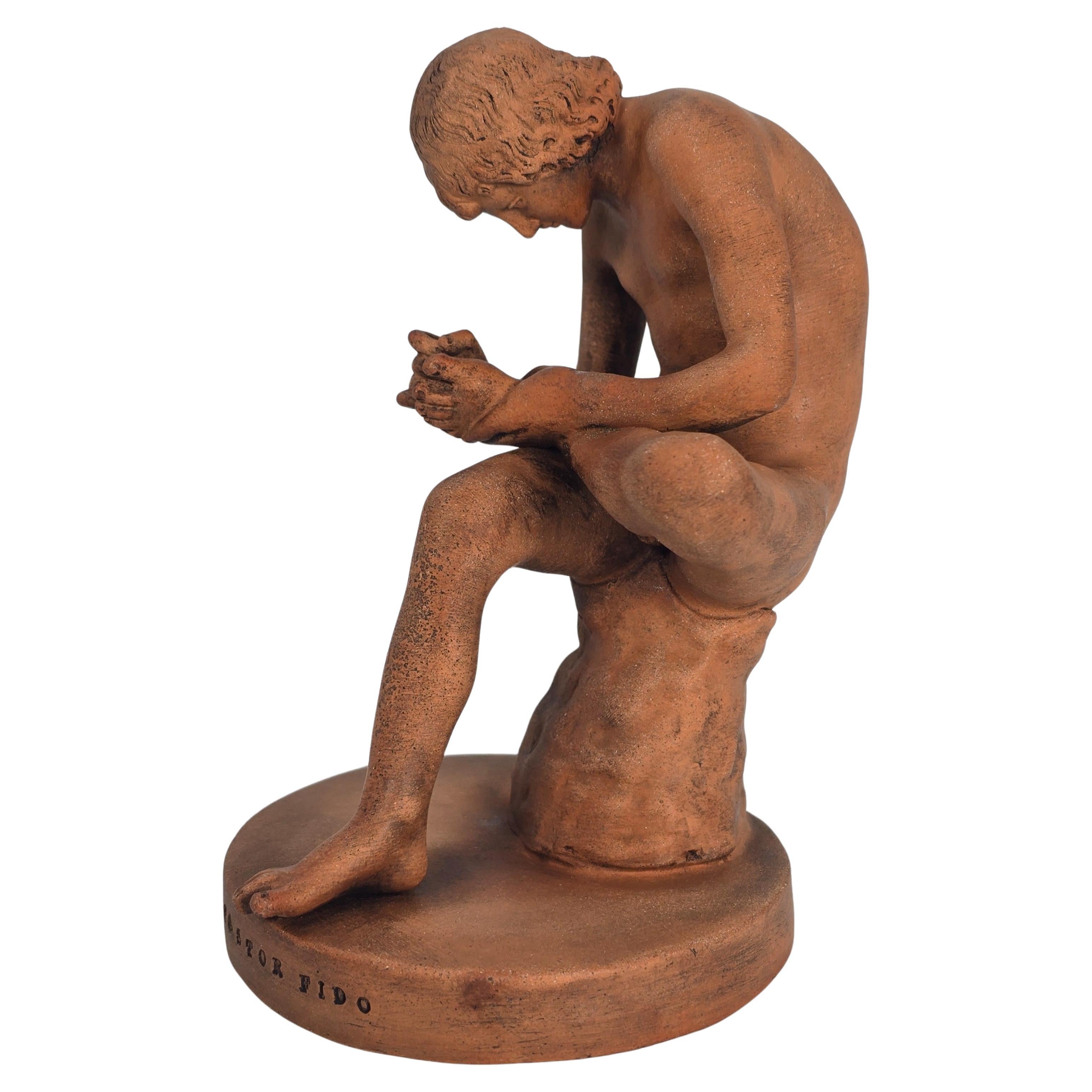 Scultura in terracotta di Spinario, ragazzo con una spina, Italia, Grand Tour C1890