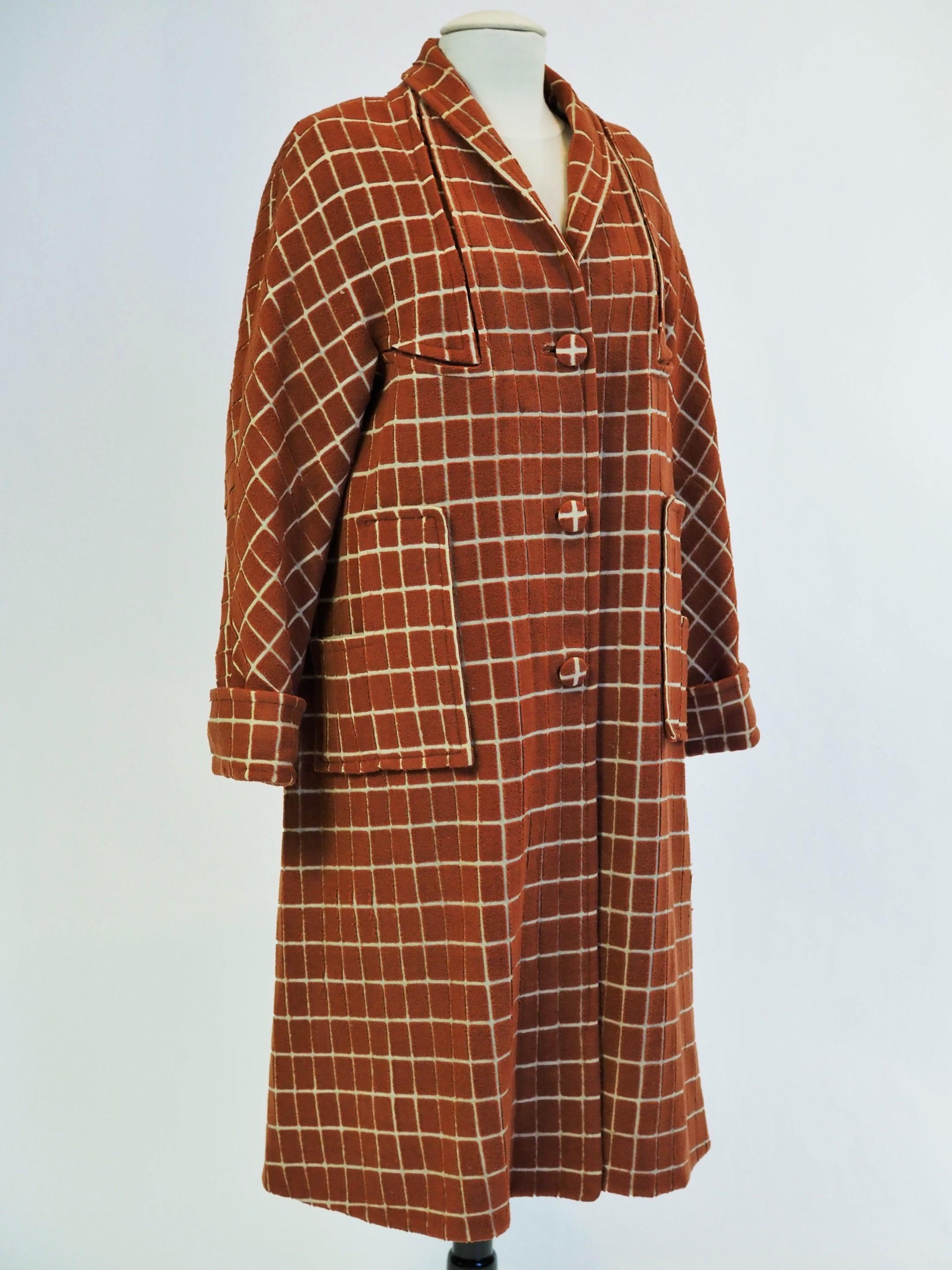 Brown A Terracotta Velvet Art Deco Coat with Cubist graphics - France Circa 1930 For Sale