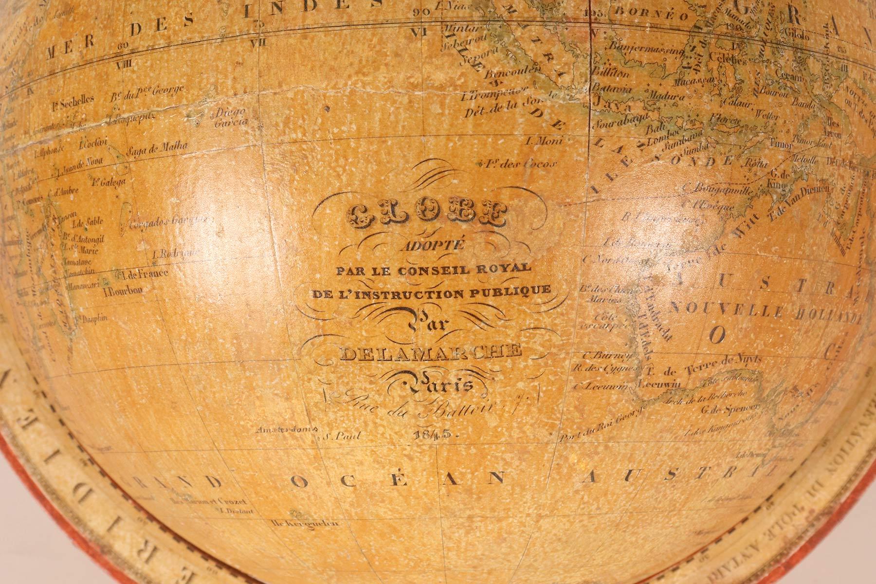 Legno A terrestrial seven inches globe, signed Felix Delamache, France 1845. in vendita