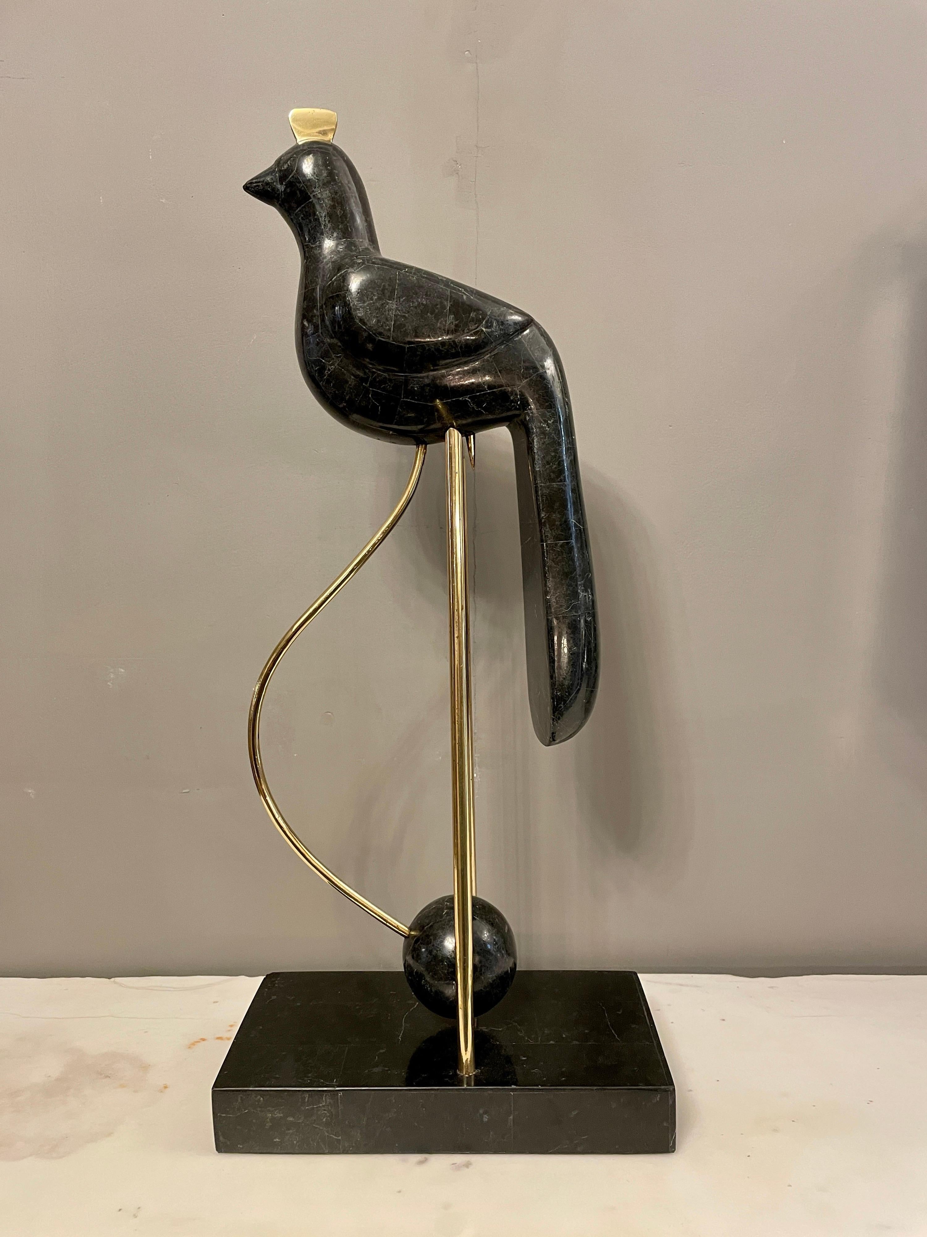 Tessellated Marble and Brass Bird by Maitland Smith 1