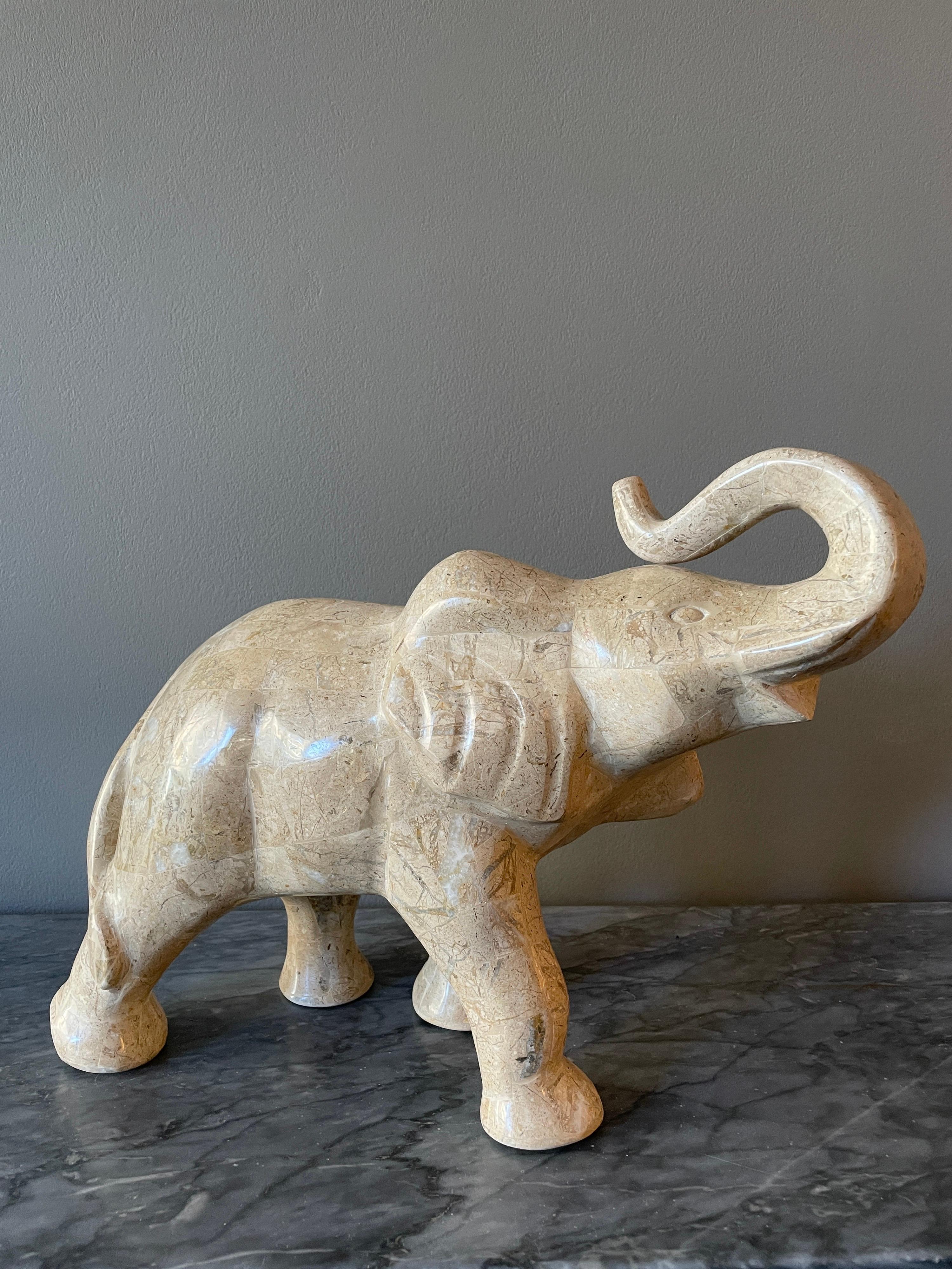 A very well executed and stylised Elephant in tessellated marble by Maitland Smith USA circa 1980.