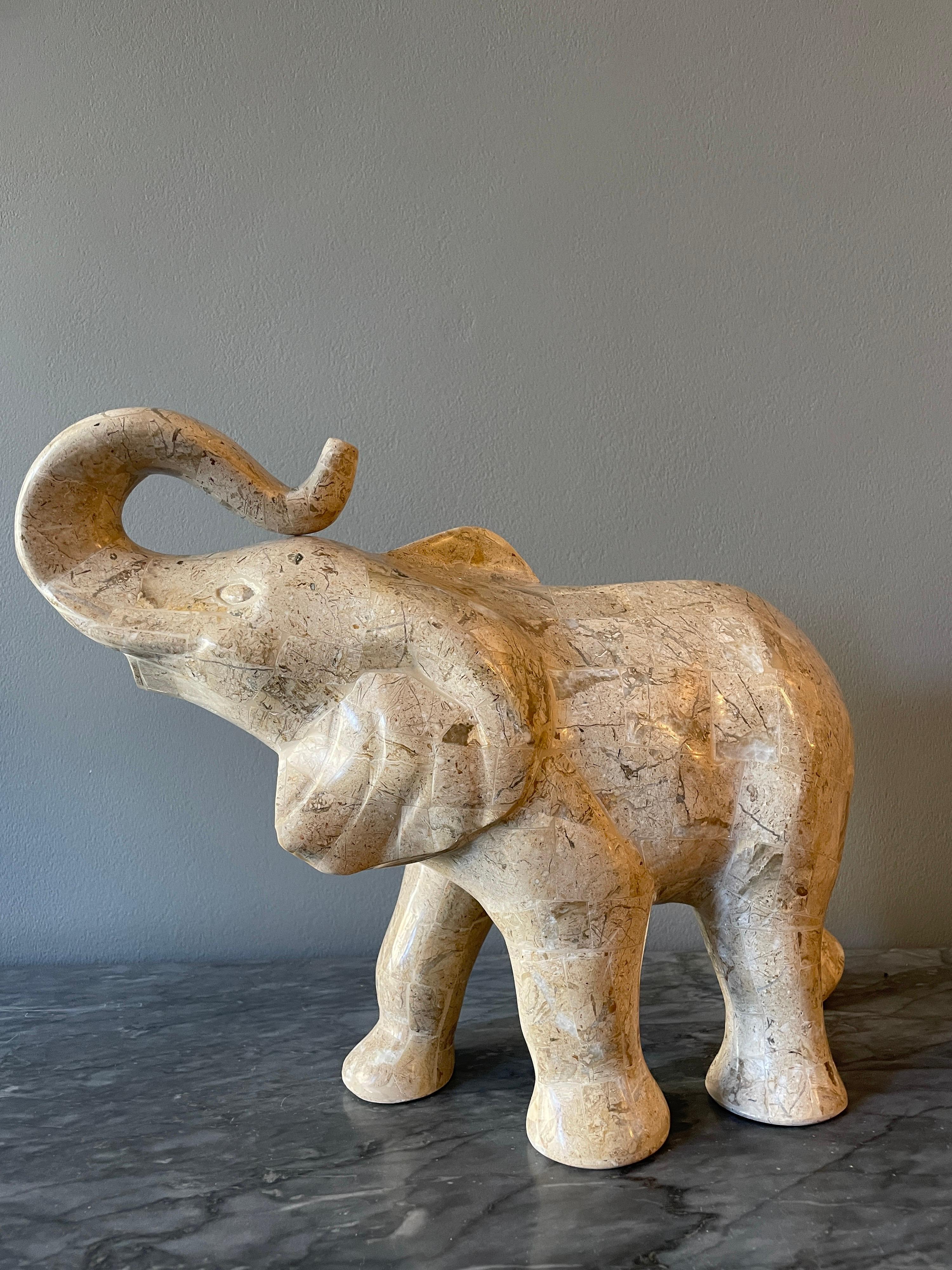 Tessellated Marble Elephant by Maitland Smith In Good Condition In London, GB