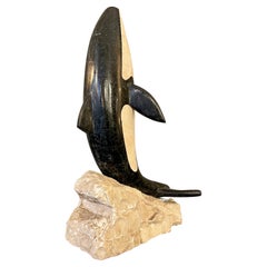 Tessellated Marble Orca Sculpture by Maitland Smith