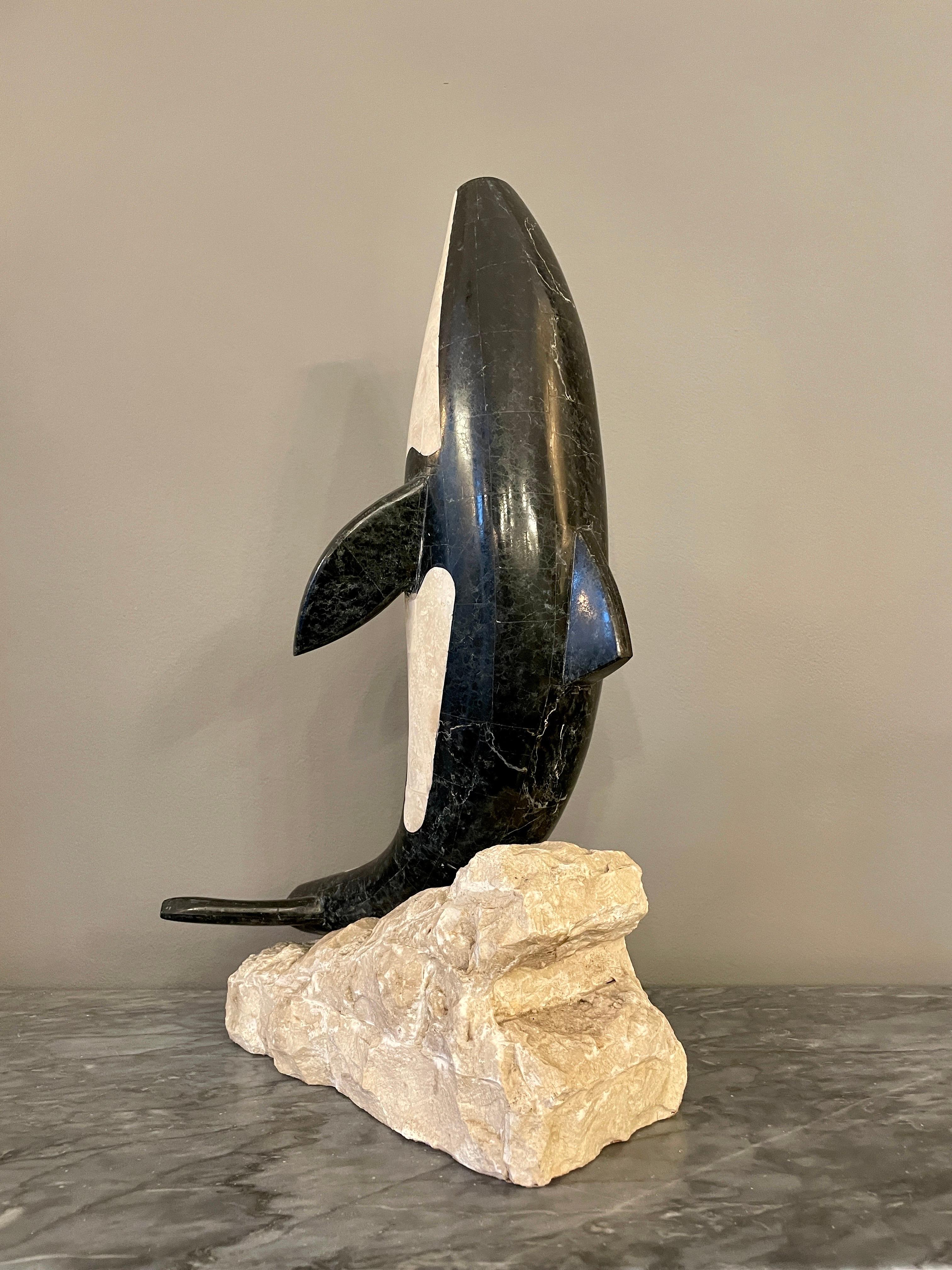 Modern Tessellated Marble Orca Sculpture by Maitland Smith