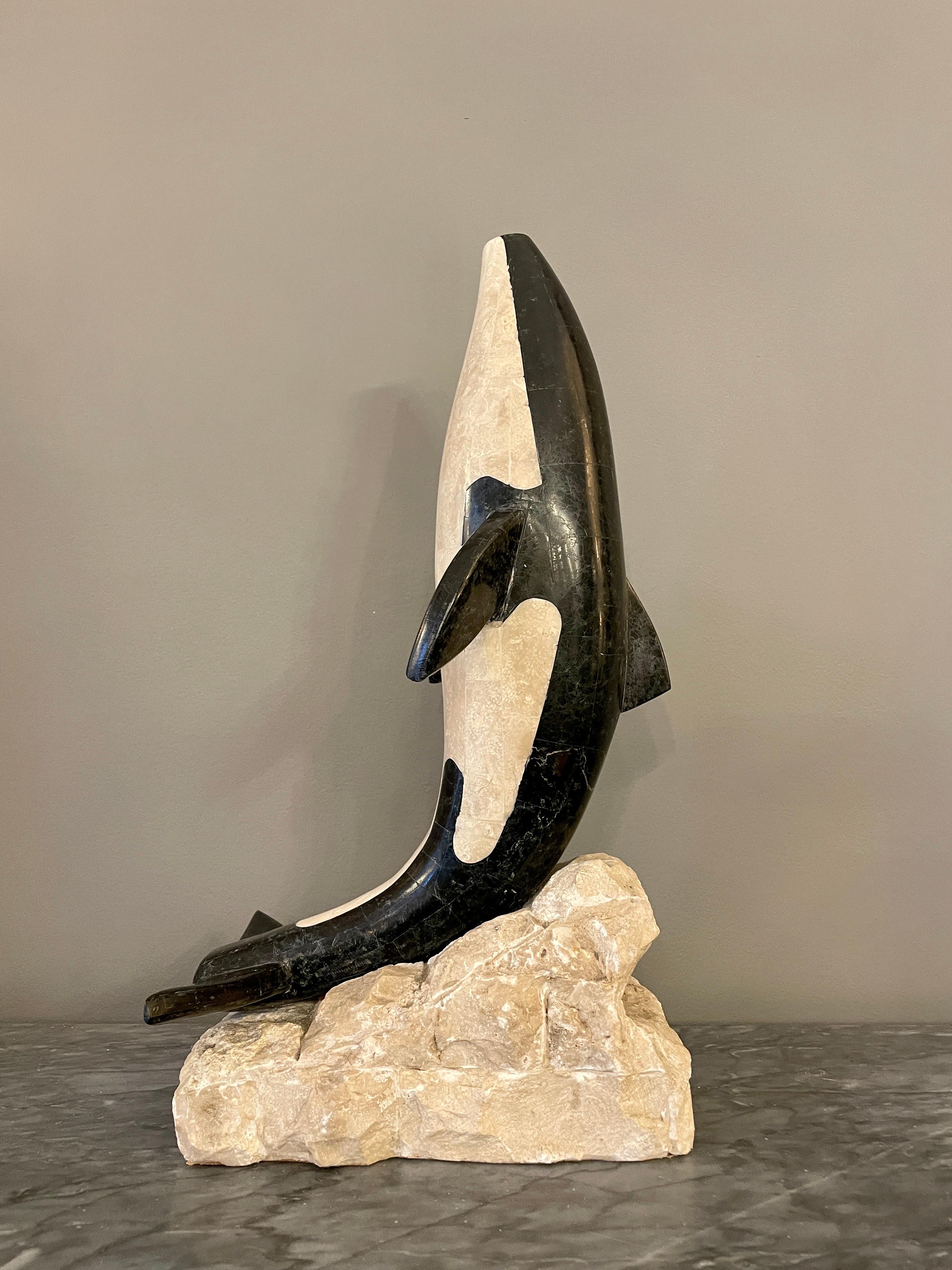 North American Tessellated Marble Orca Sculpture by Maitland Smith