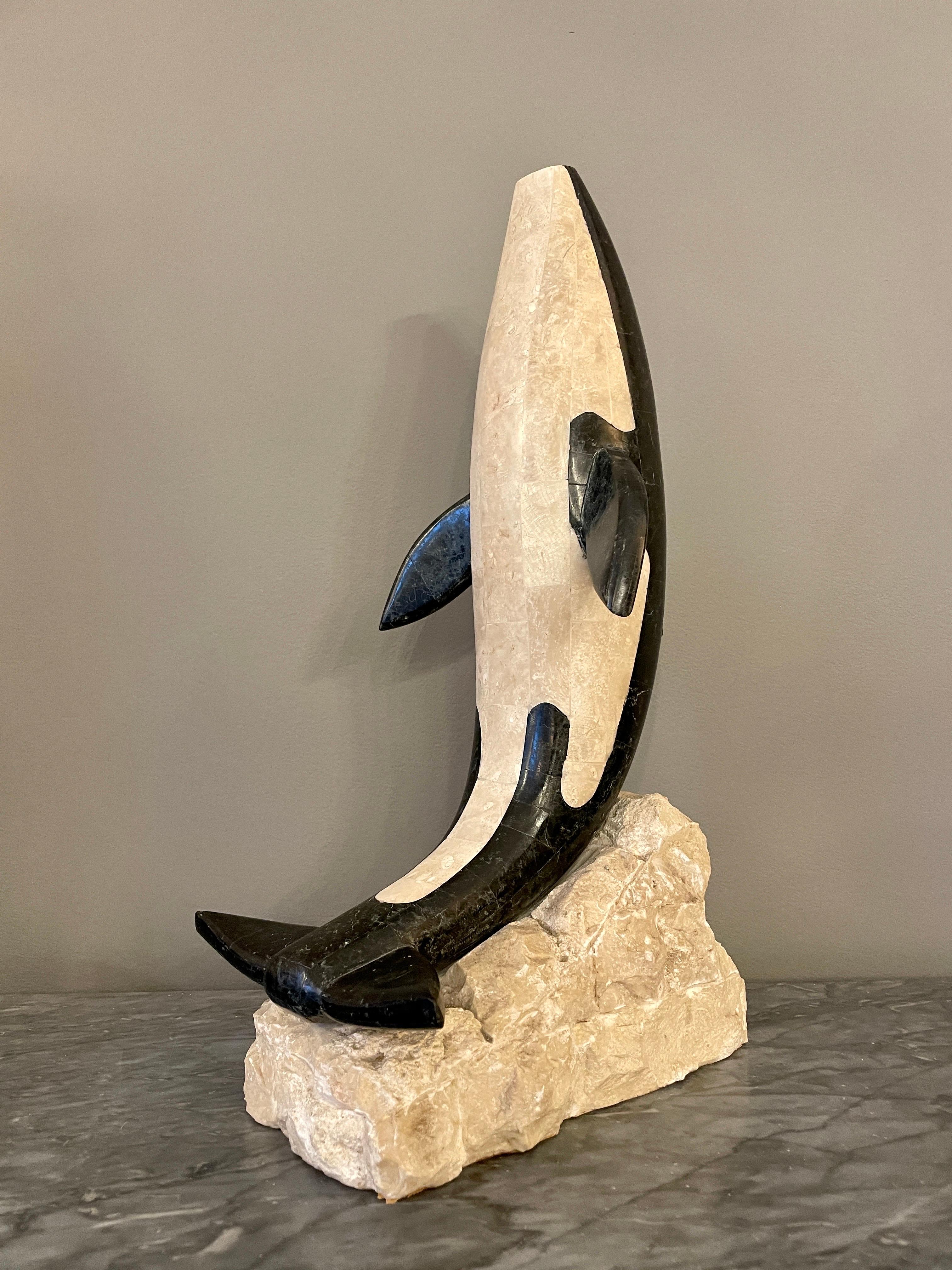 Tessellated Marble Orca Sculpture by Maitland Smith In Good Condition In London, GB