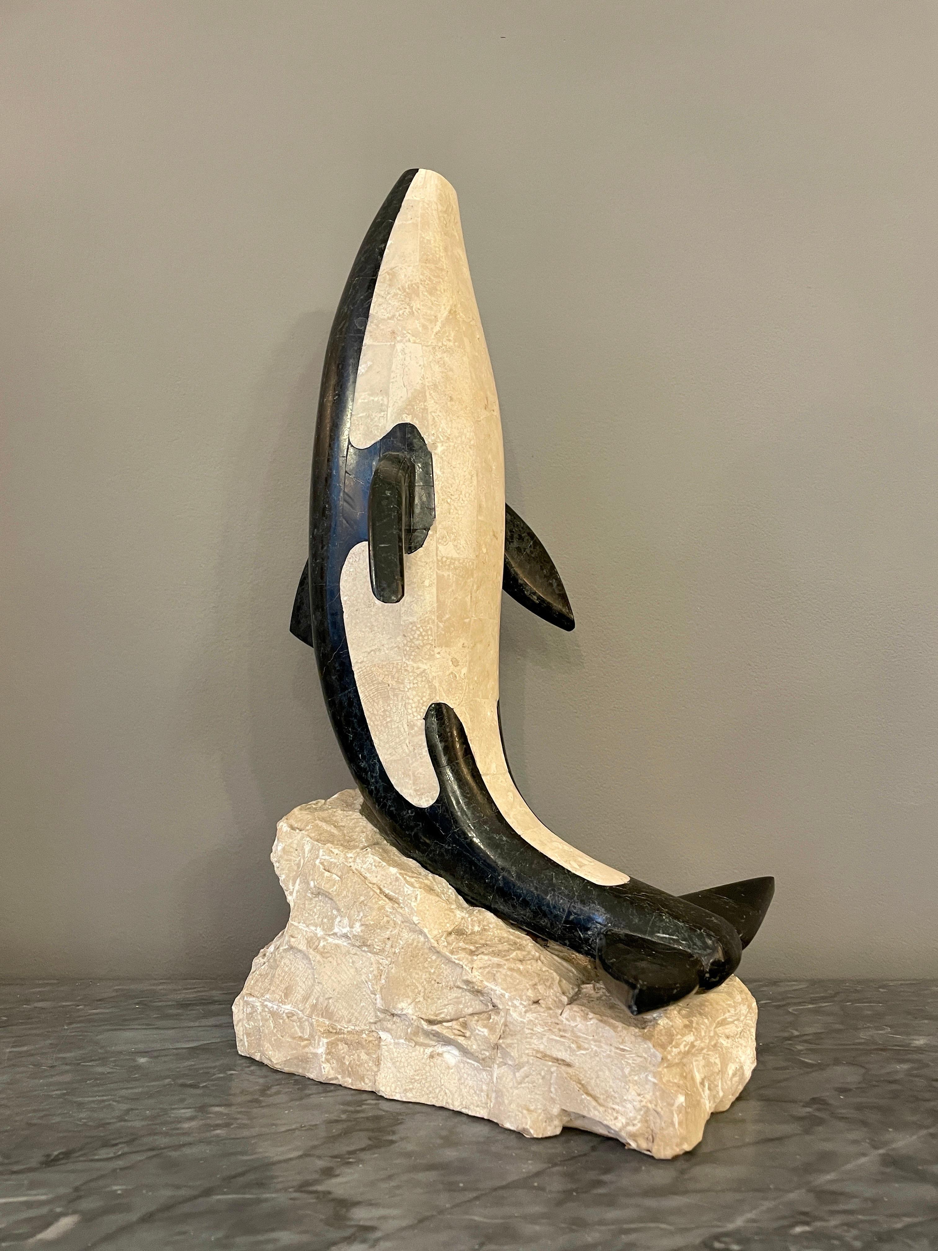 20th Century Tessellated Marble Orca Sculpture by Maitland Smith