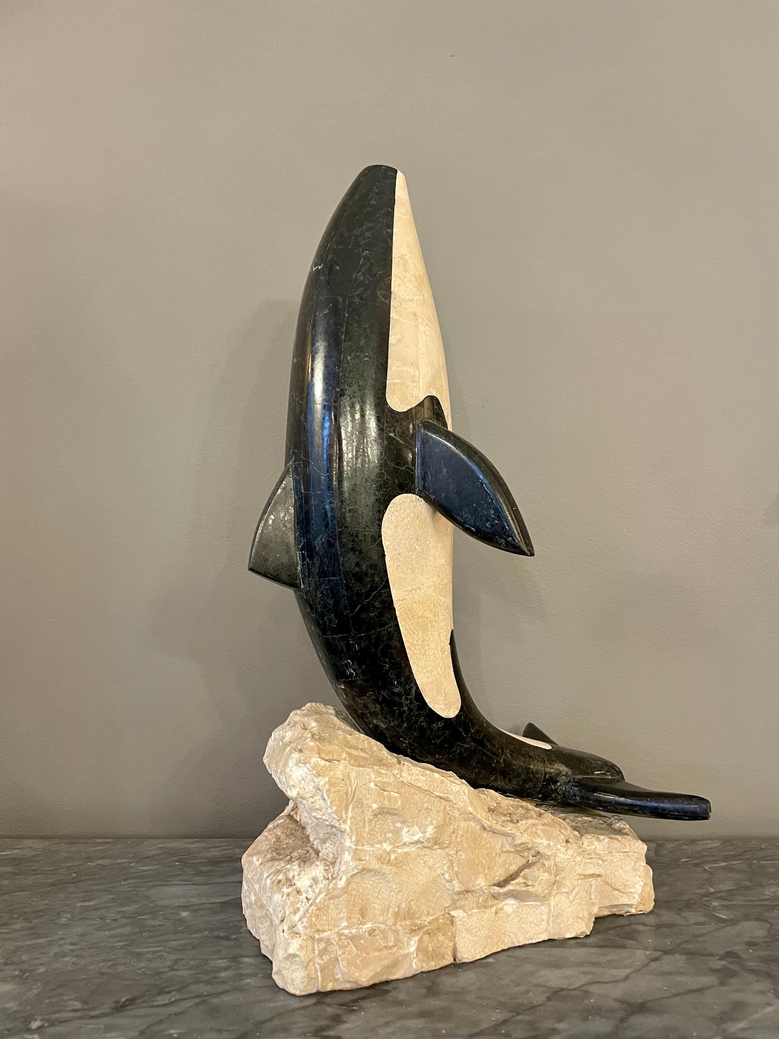 Stone Tessellated Marble Orca Sculpture by Maitland Smith