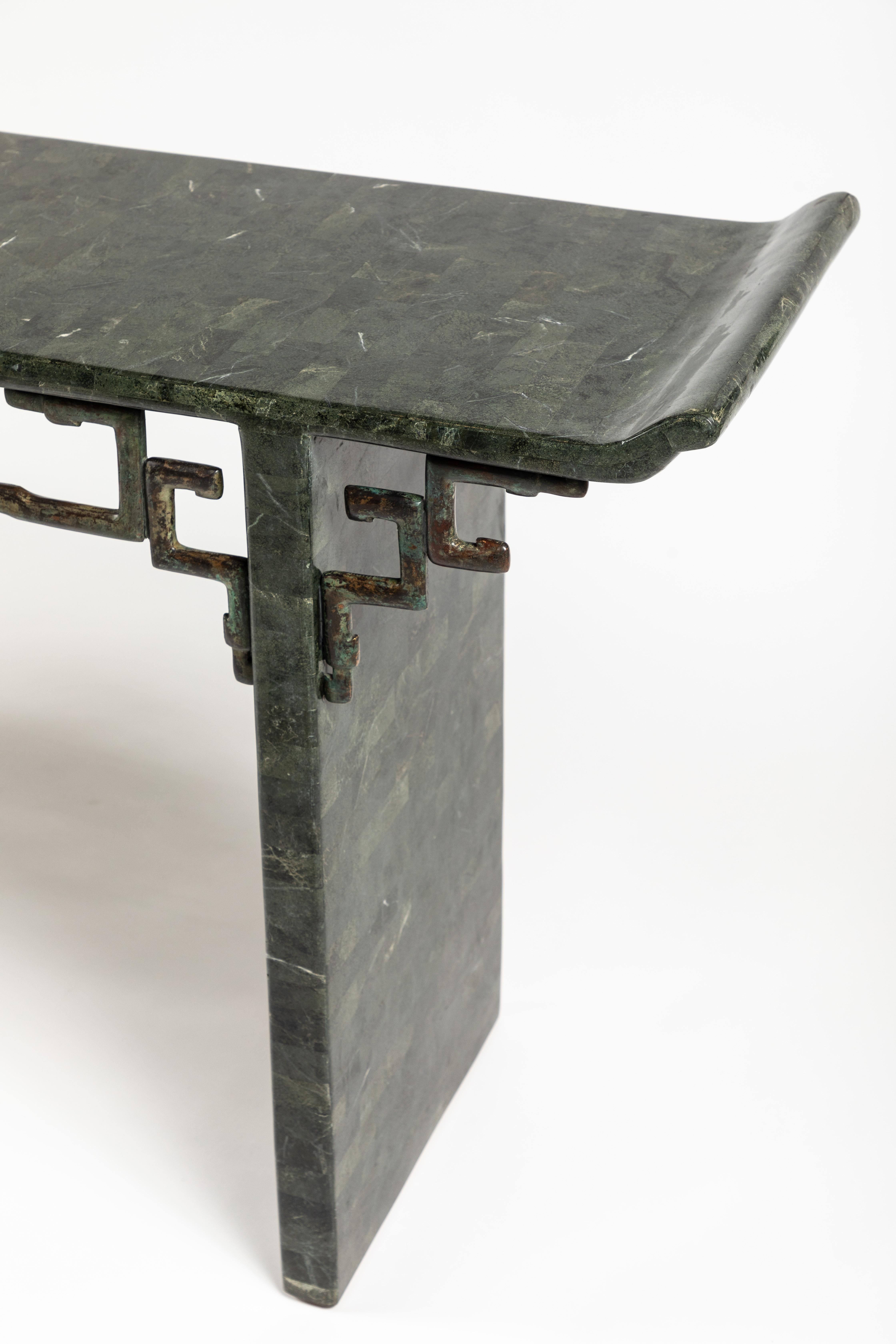 Patinated Tessellated Stone and Bronze Console Table by Maitland-Smith
