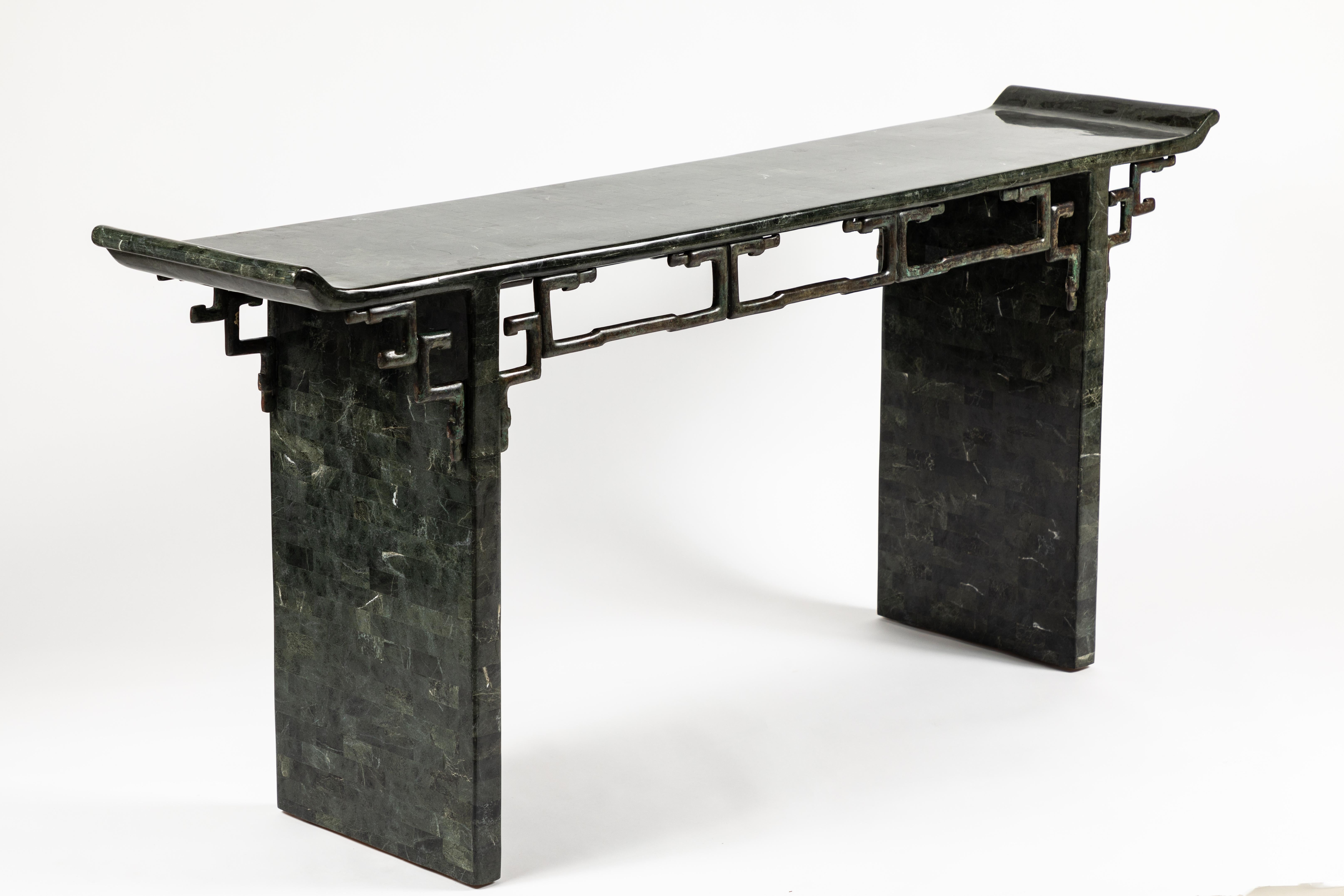 Late 20th Century Tessellated Stone and Bronze Console Table by Maitland-Smith
