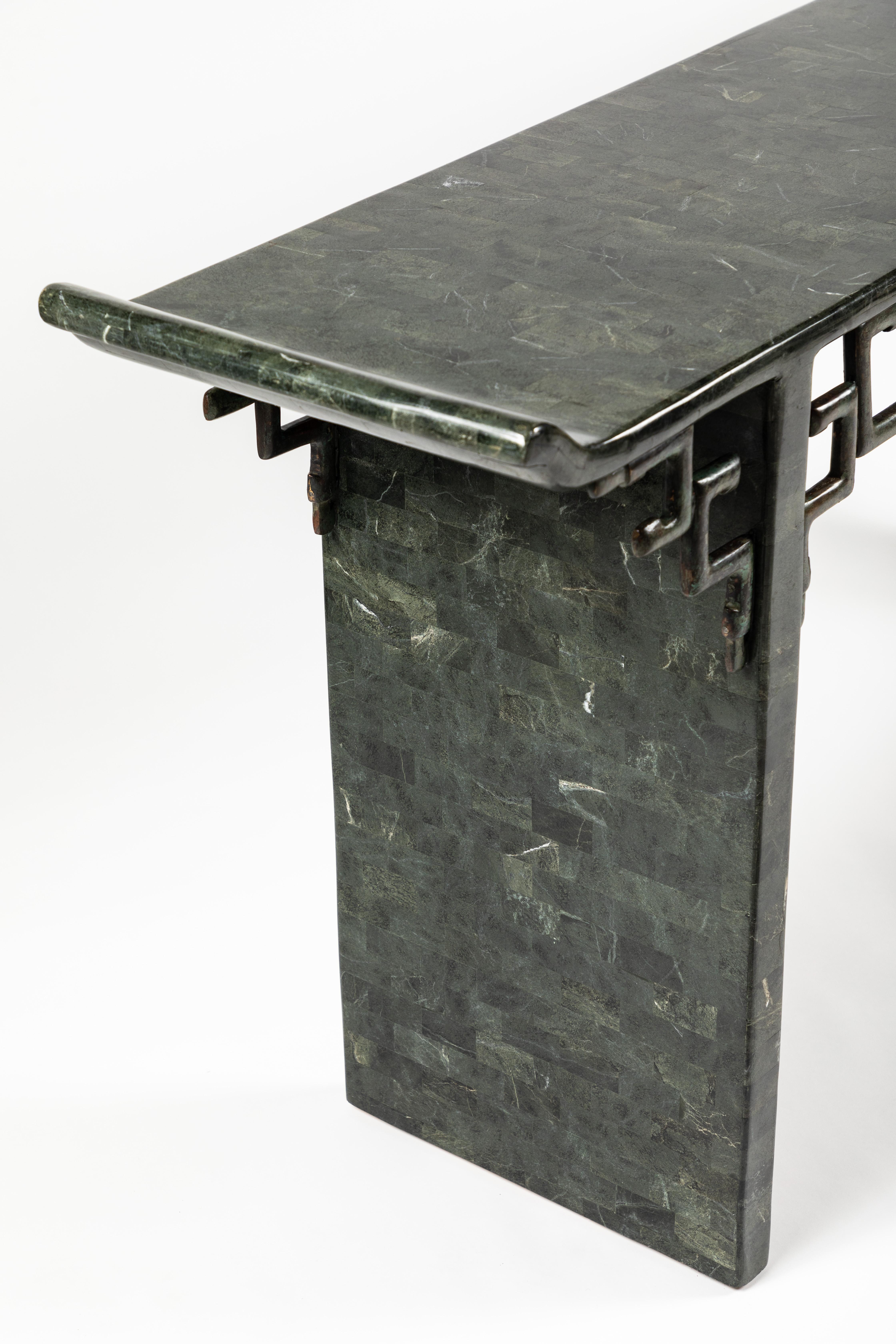 Tessellated Stone and Bronze Console Table by Maitland-Smith 2