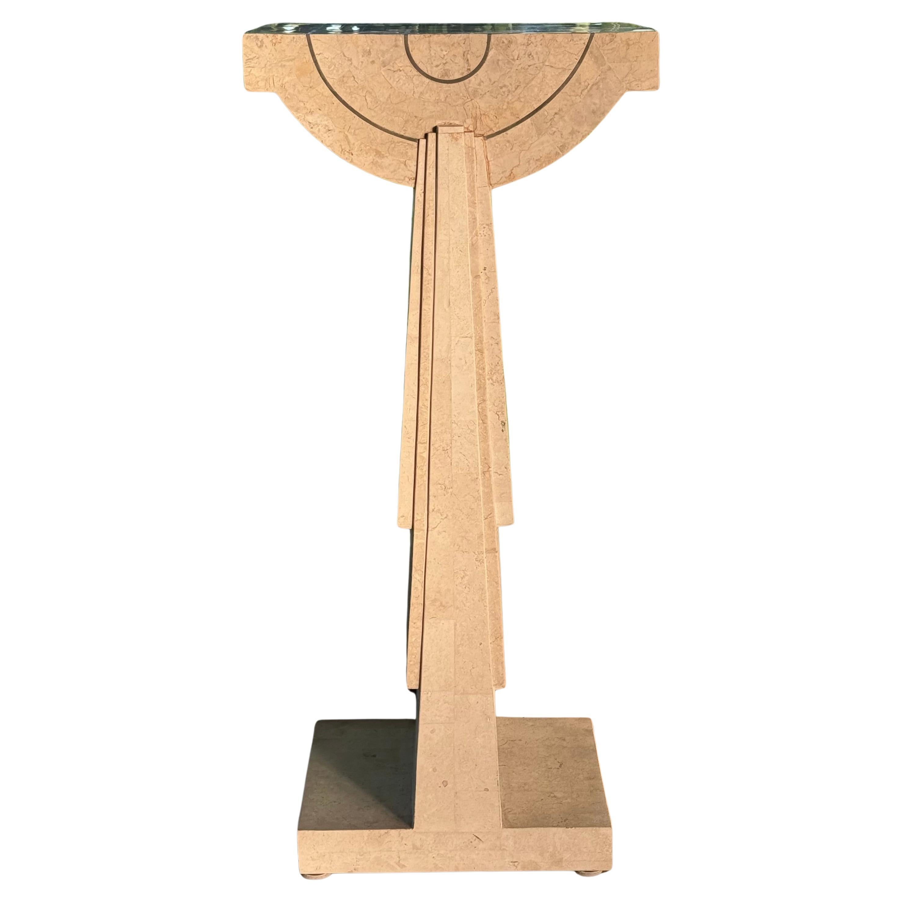 A tessellated stone faux travertine pedestal by Magnussen, late 20th century