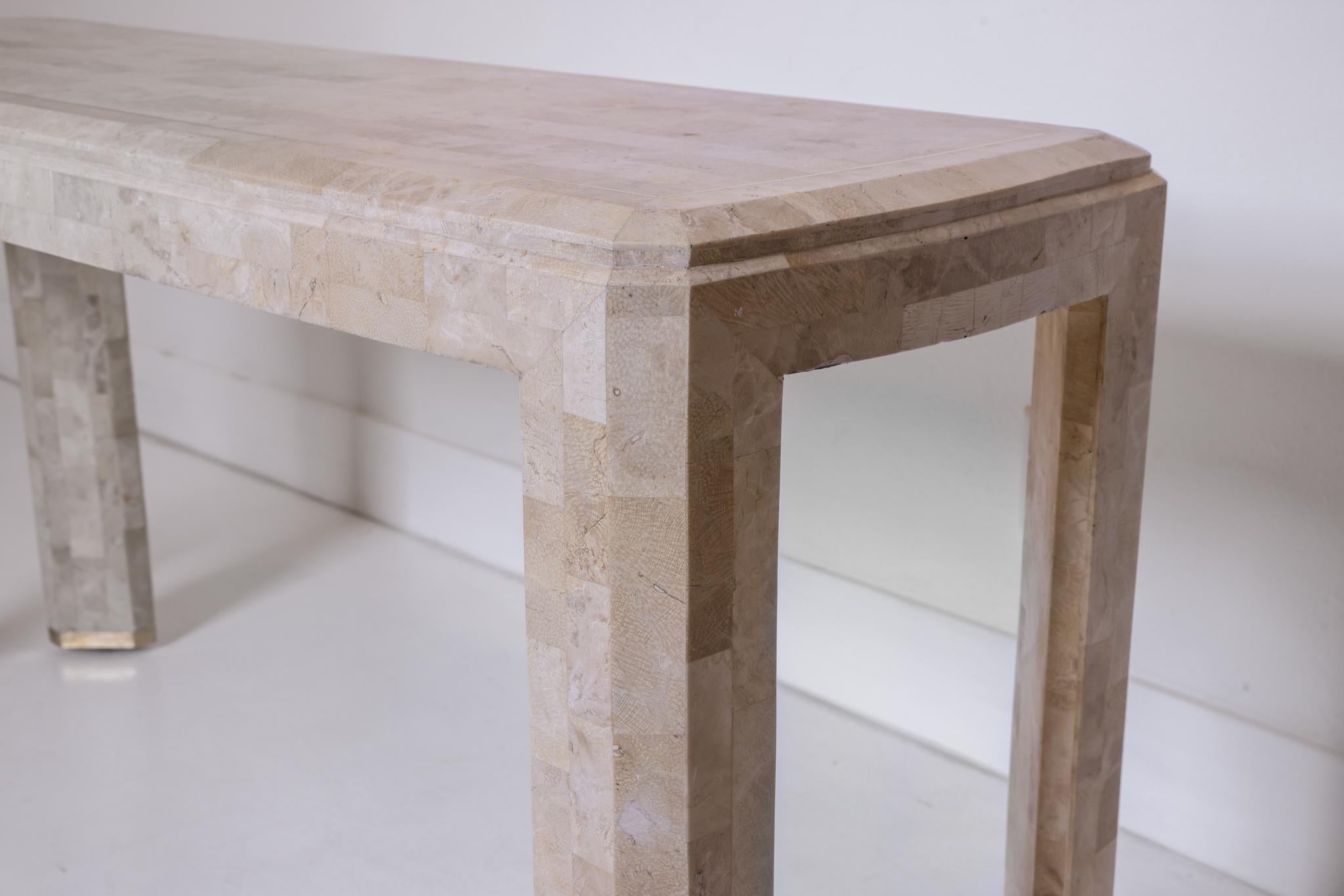 Philippine Tessellated Stone Veneered Console with Brass Details
