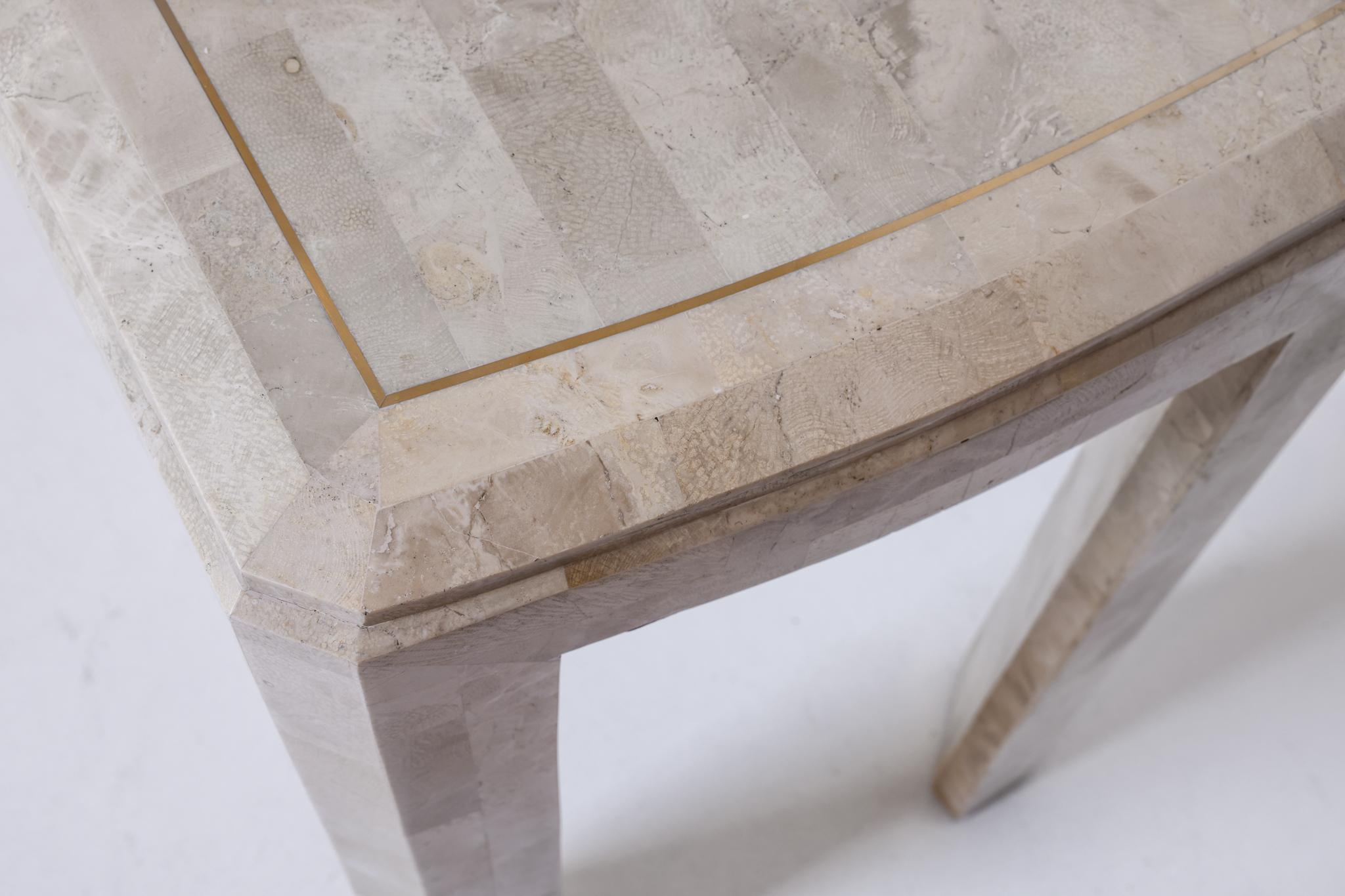 Late 20th Century Tessellated Stone Veneered Console with Brass Details