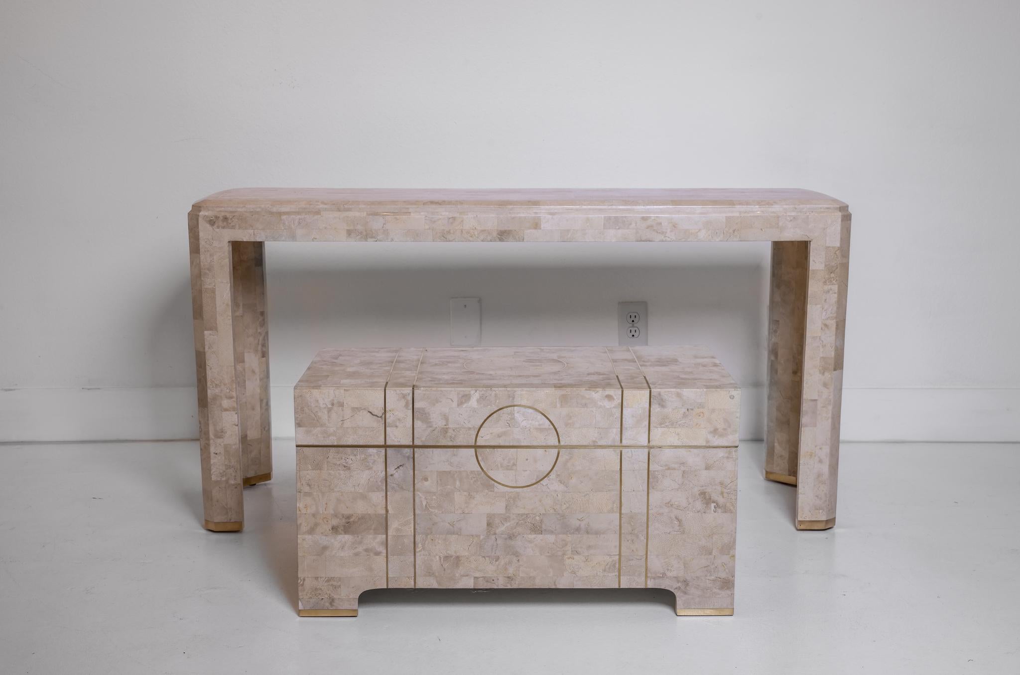 Tessellated Stone Veneered Console with Brass Details 2