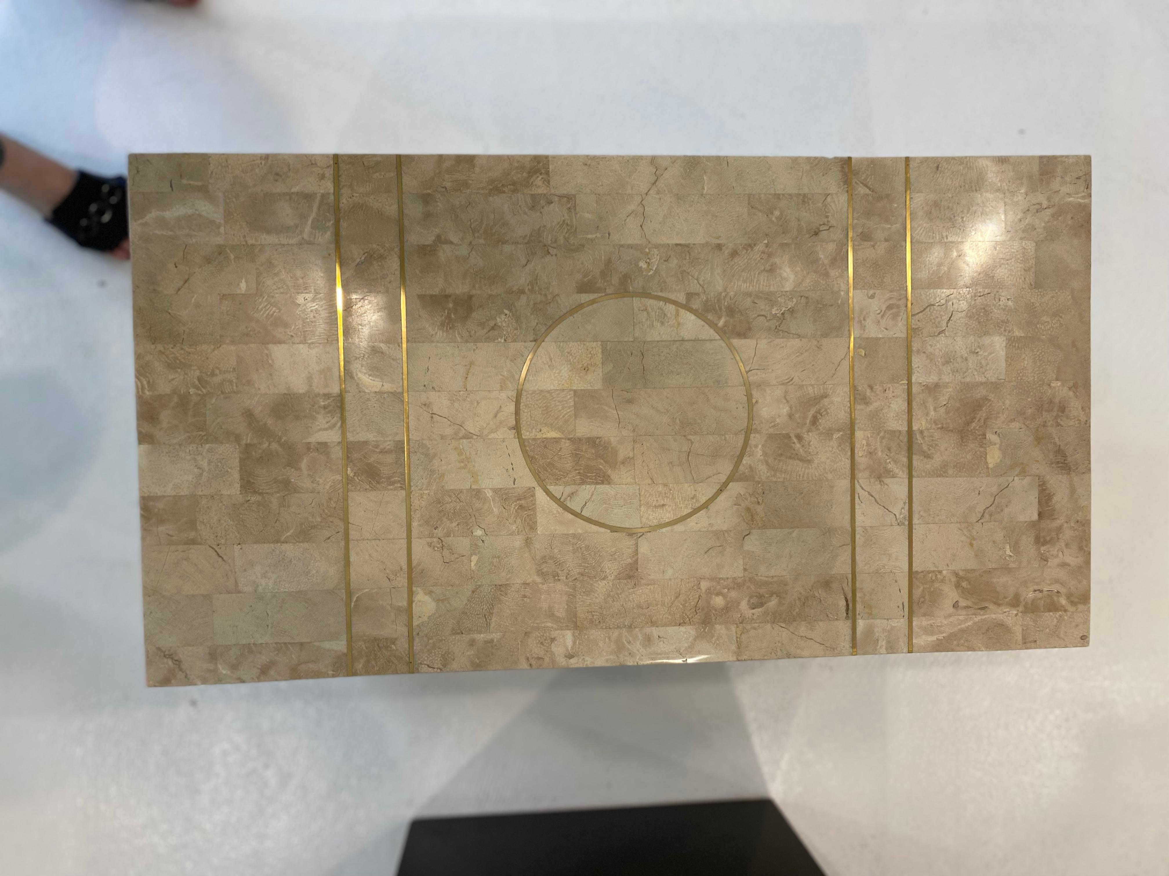 Brass Tessellated Stone Veneered Trunk For Sale