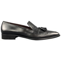 A. TESTONI Size 12.5 Black Leather Pointed Apron Toe Tassel Loafers