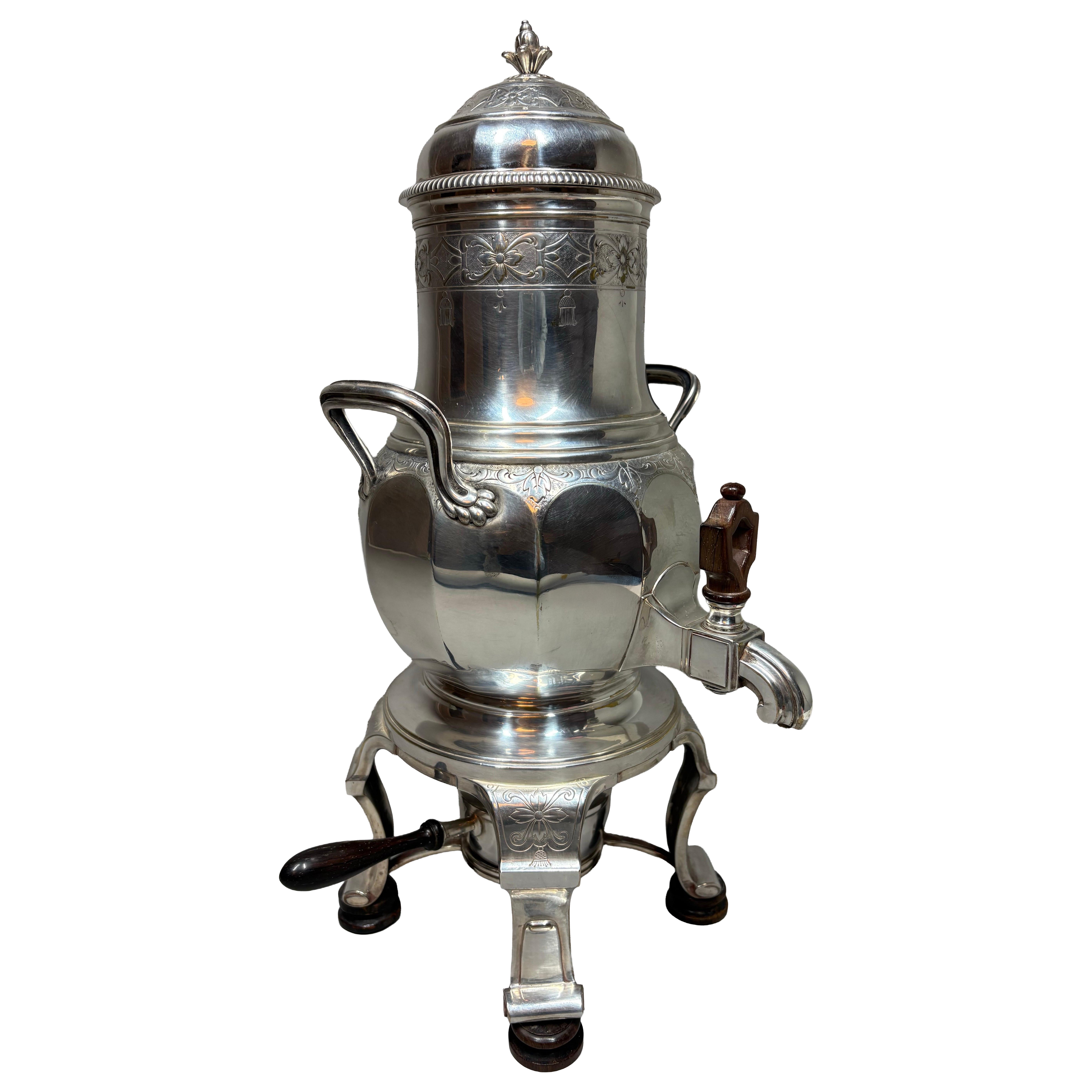 A Tétard Freres silver plate Tea Urn / samovar with mahogany fittings circa 1900 For Sale