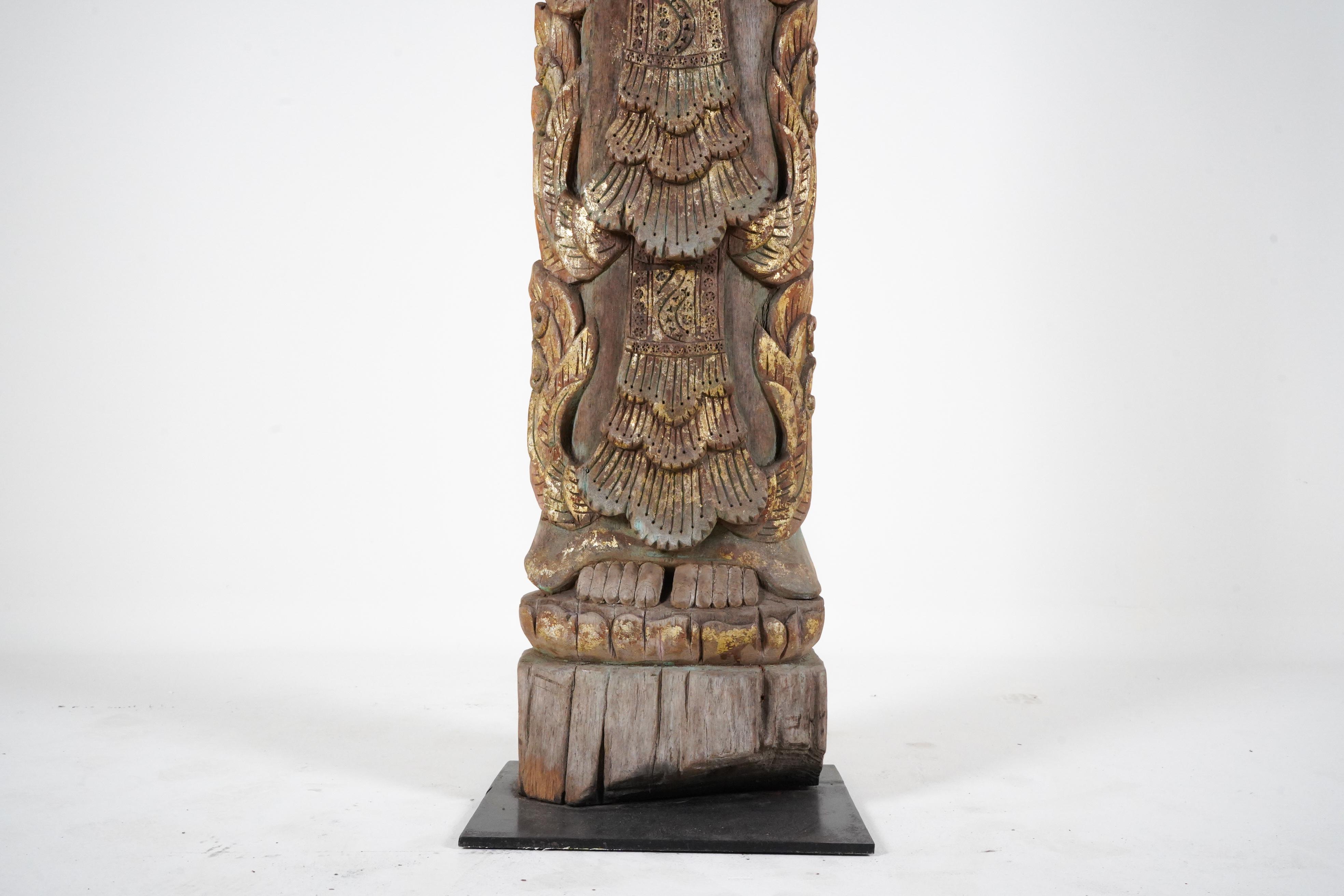 Contemporary A Thai Carved Teak Wood Sculpture of a Greeting Angel