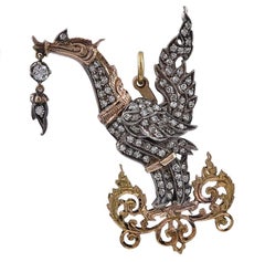Thai Gold and Diamond Set Celestial Swan Pendant Brooch