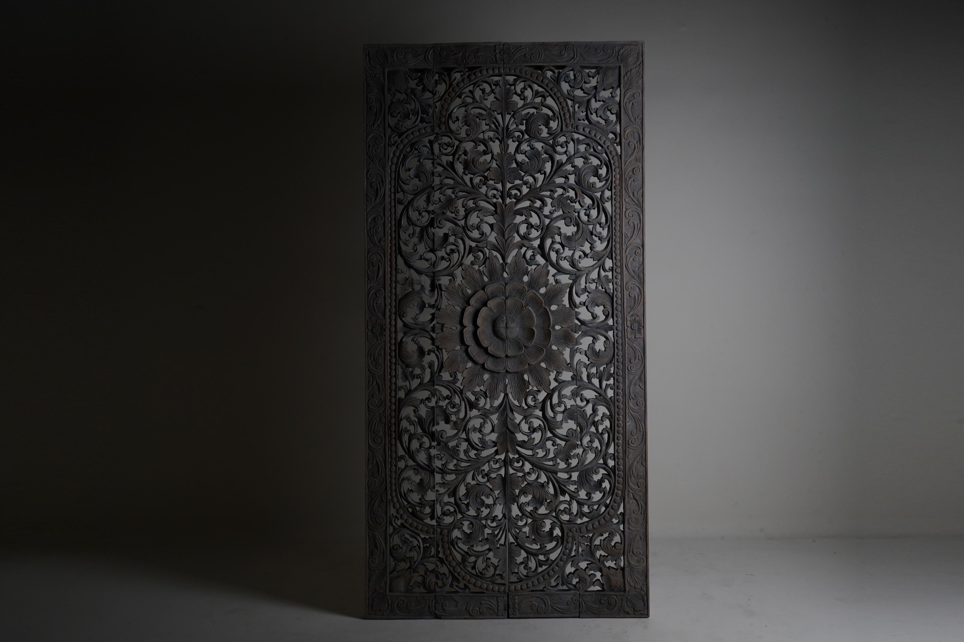 A Thai Teak Wood Rectangular Lotus Flower Panel 4'x8' 6