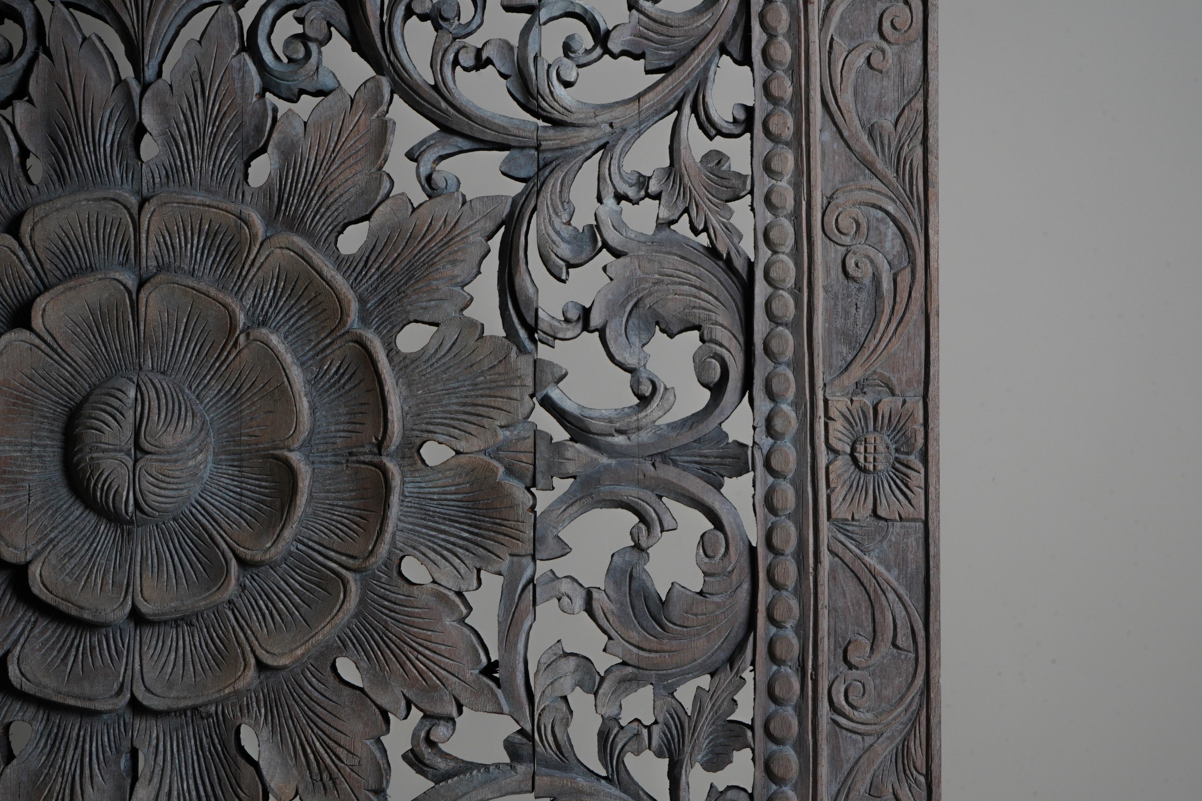 A Thai Teak Wood Rectangular Lotus Flower Panel 4'x8' 8
