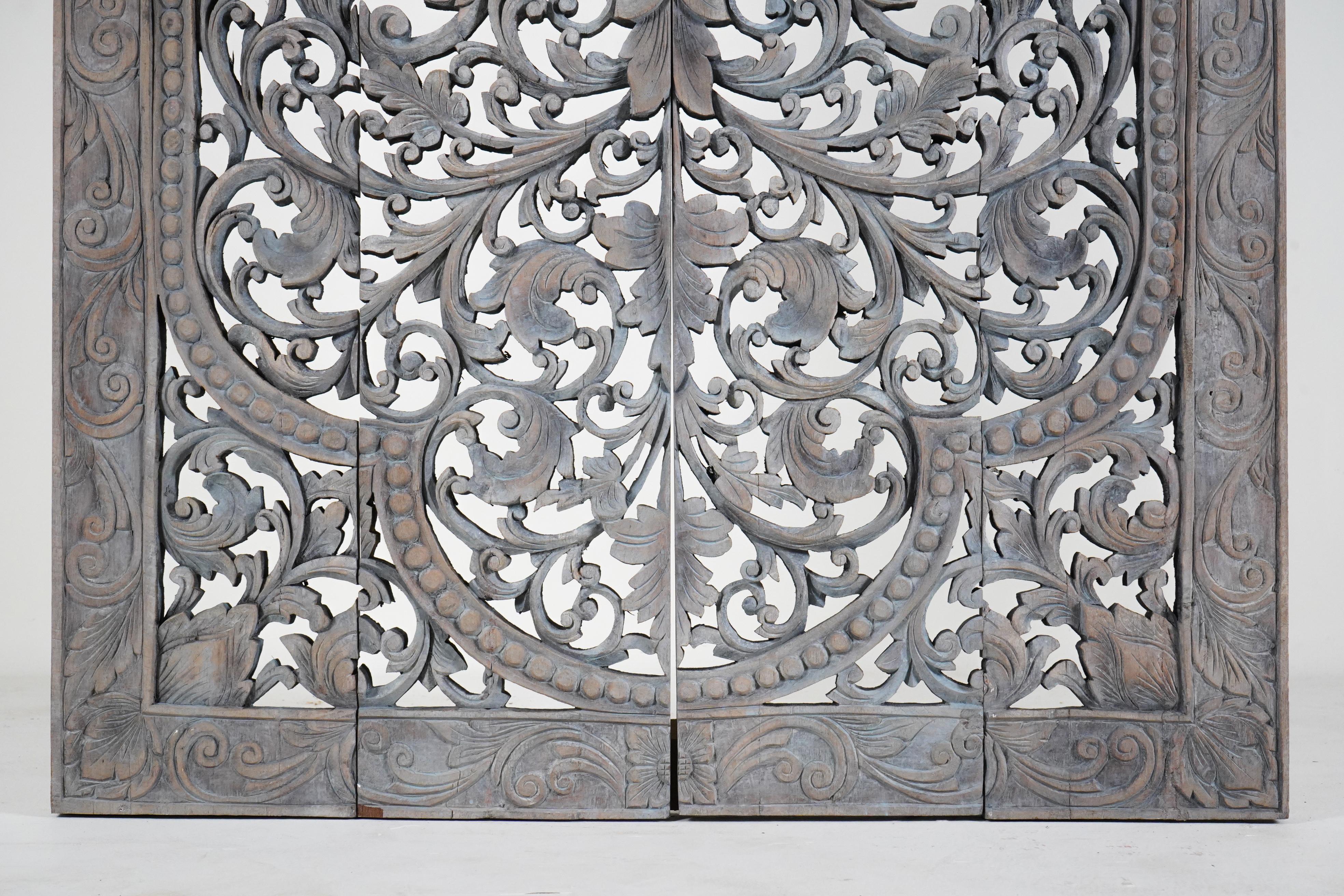 A Thai Teak Wood Rectangular Lotus Flower Panel 4'x8' 1