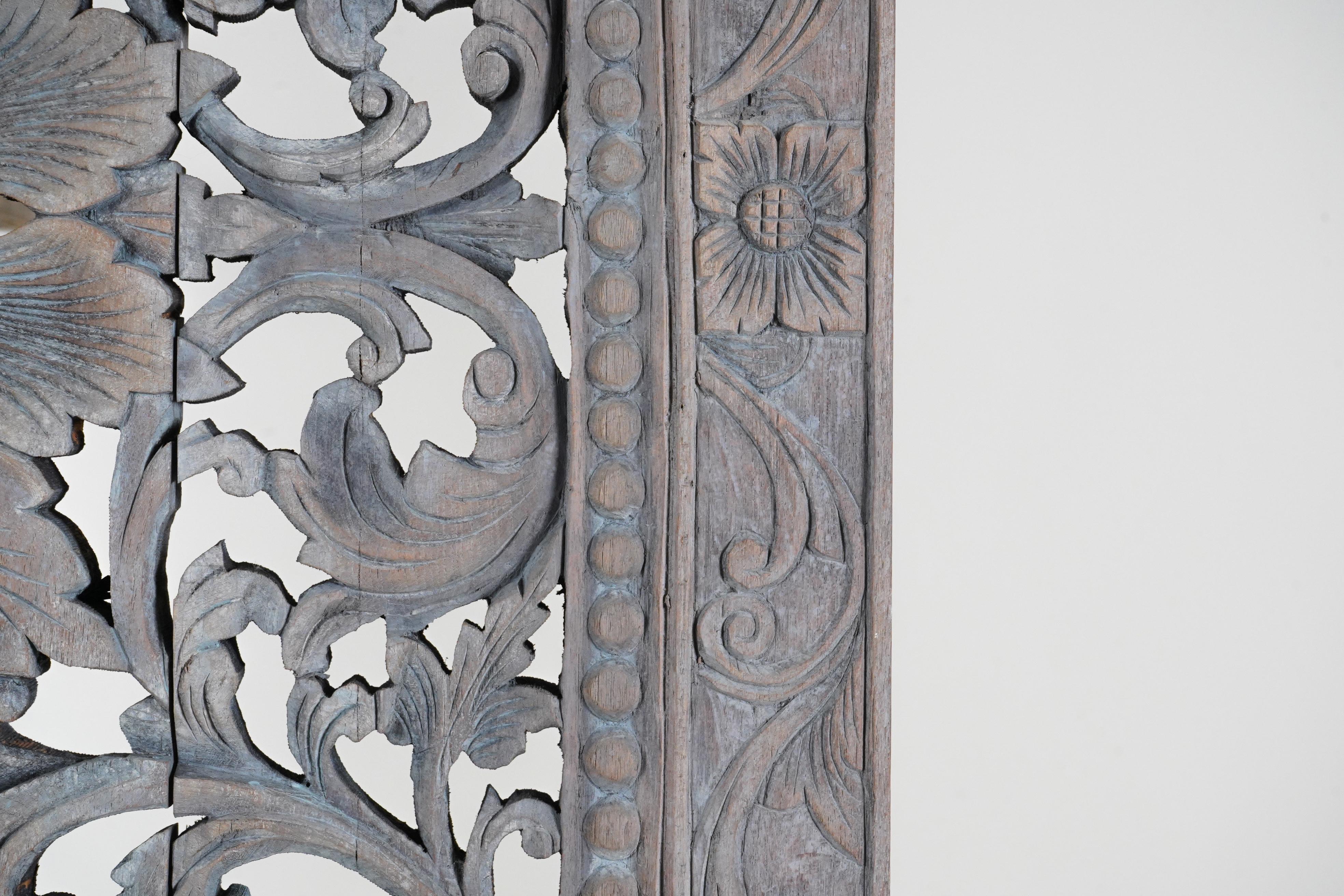 A Thai Teak Wood Rectangular Lotus Flower Panel 4'x8' 2