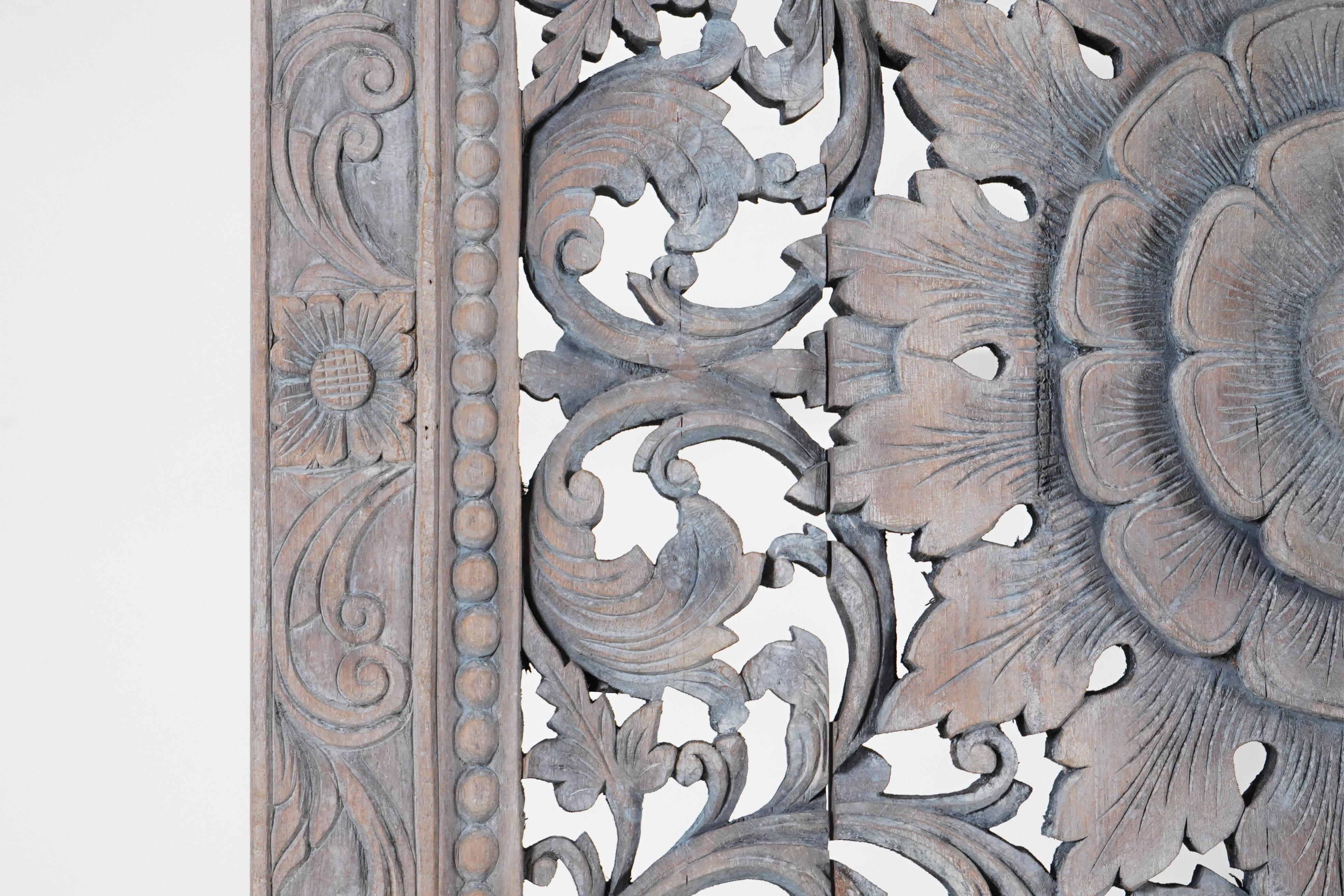 A Thai Teak Wood Rectangular Lotus Flower Panel 4'x8' 3