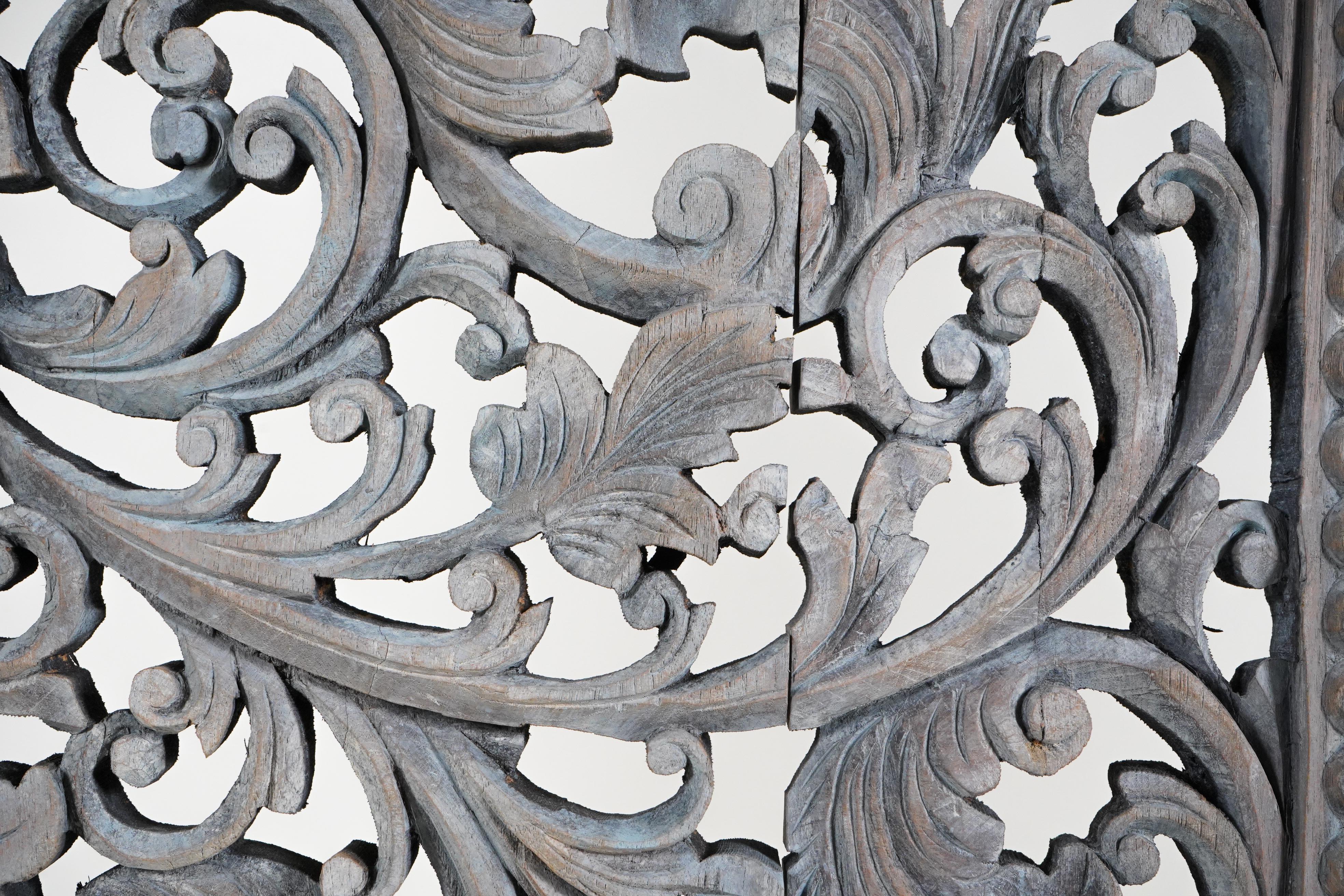 A Thai Teak Wood Rectangular Lotus Flower Panel 4'x8' 4