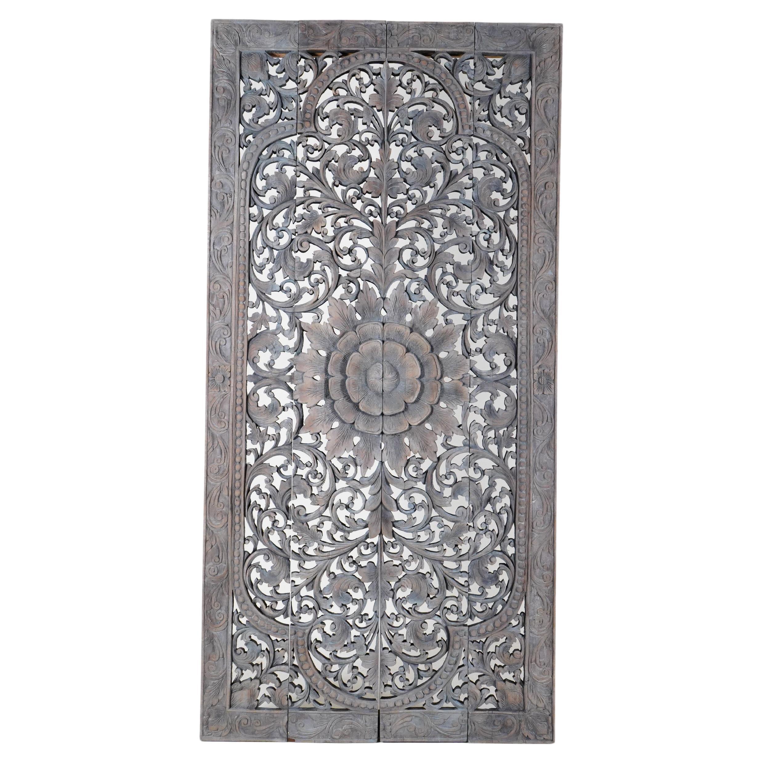 A Thai Teak Wood Rectangular Lotus Flower Panel 4'x8'