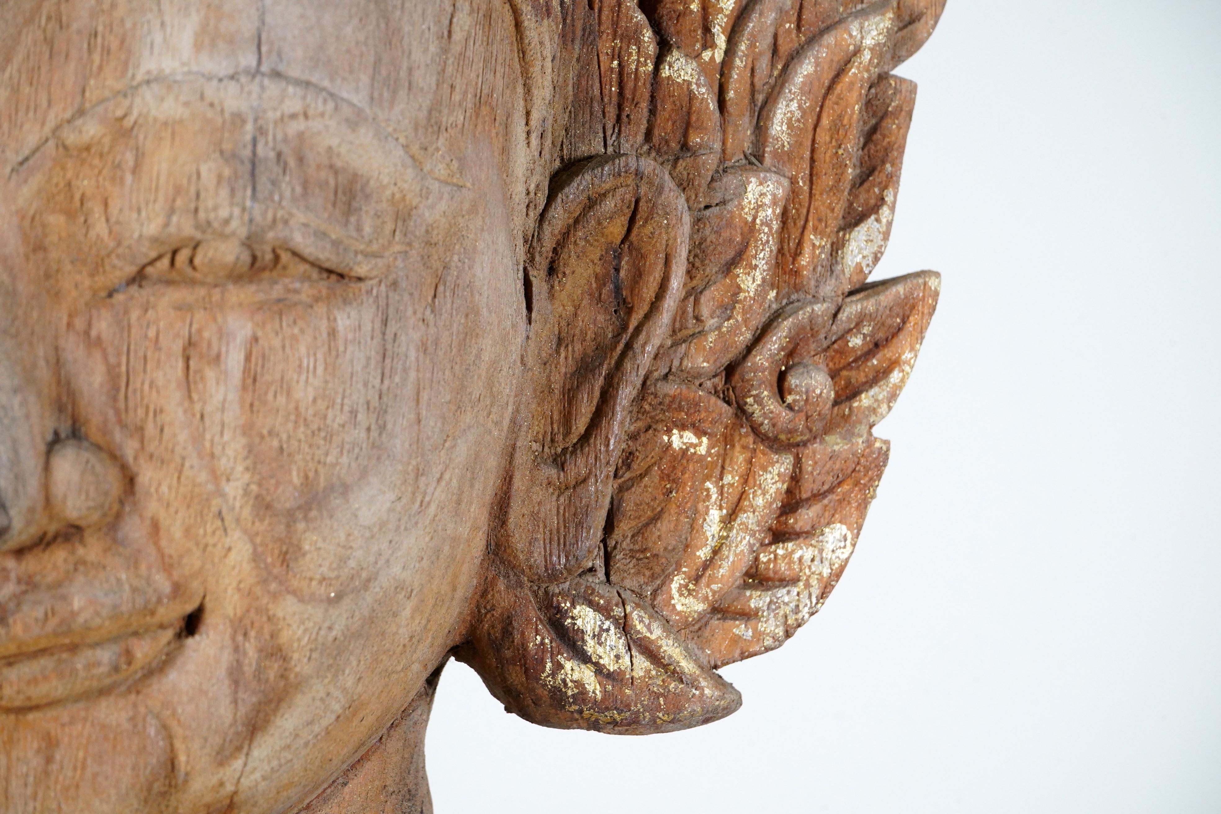 A Thai Teak Wood Sculpture of a Blessing Angel In Good Condition In Chicago, IL