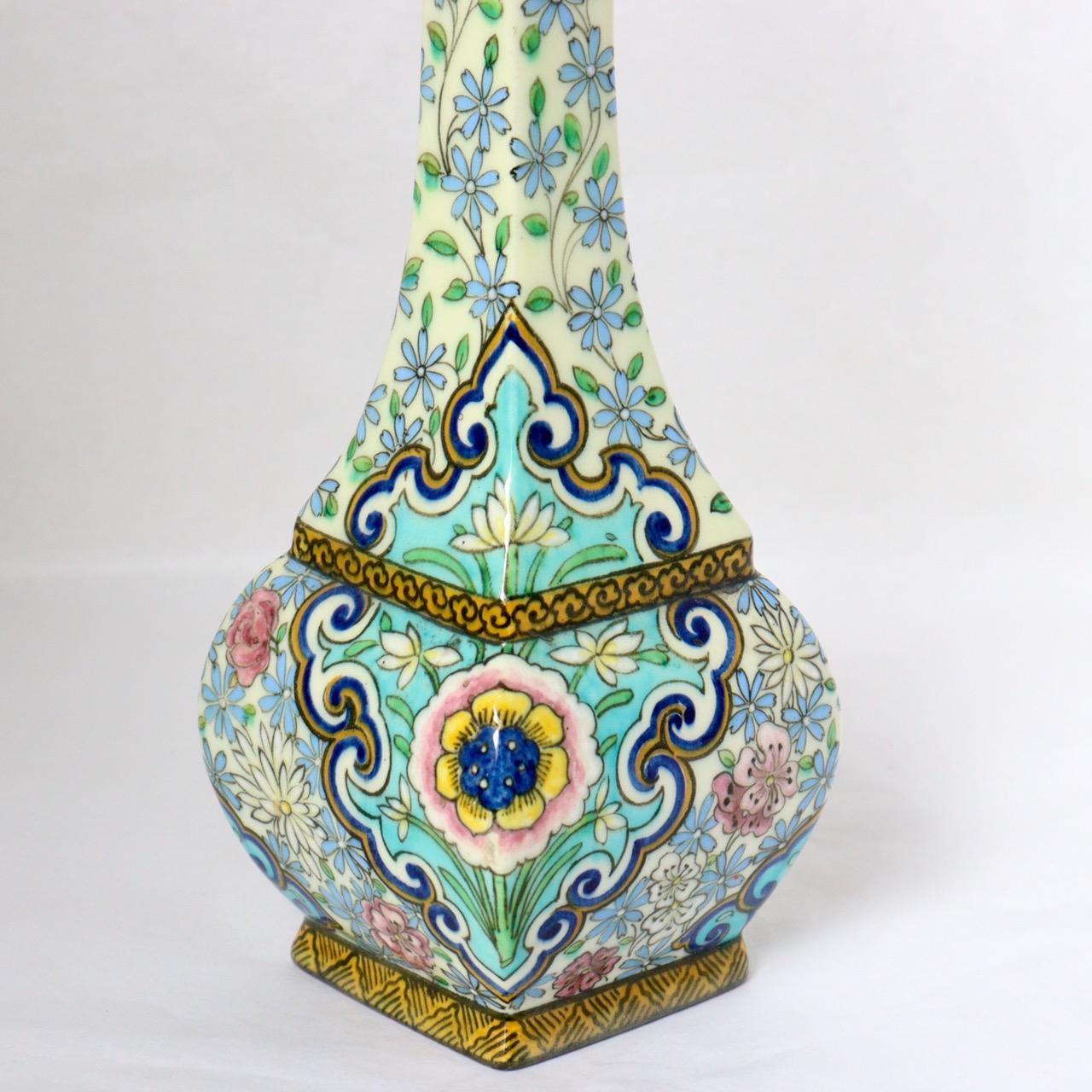 A Théodore Deck (1823-1891) Enamelled Faience Soliflore Vase circa 1875 4