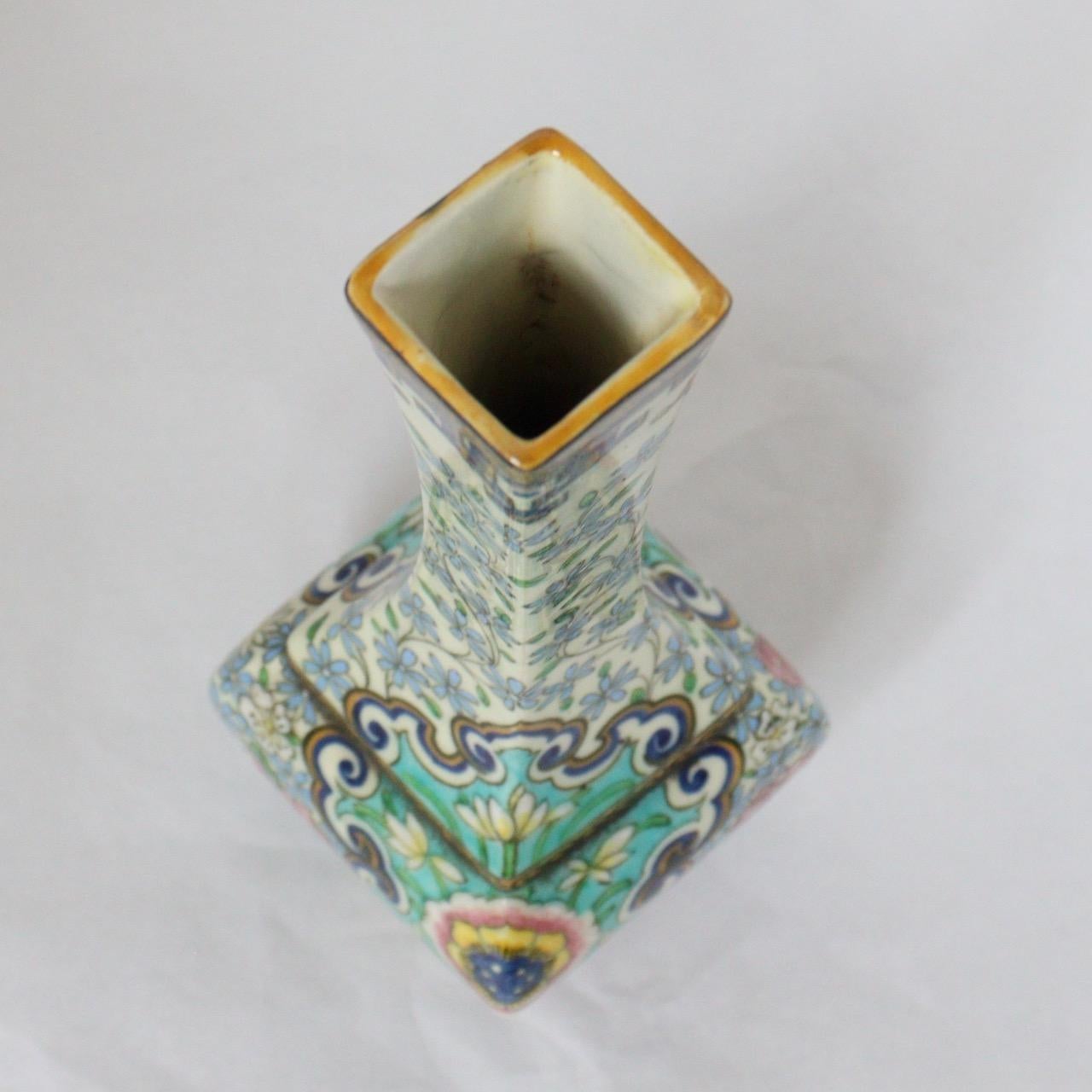 Enameled A Théodore Deck (1823-1891) Enamelled Faience Soliflore Vase circa 1875