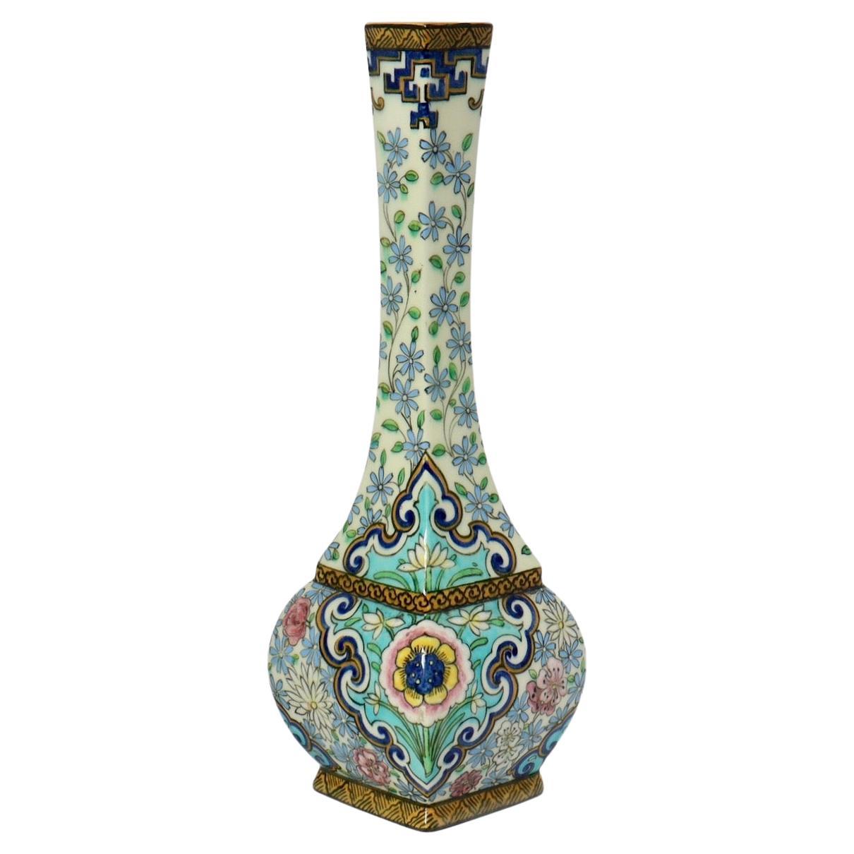 Vase soliflore en faïence émaillée de Thodore Deck (1823-1891), vers 1875