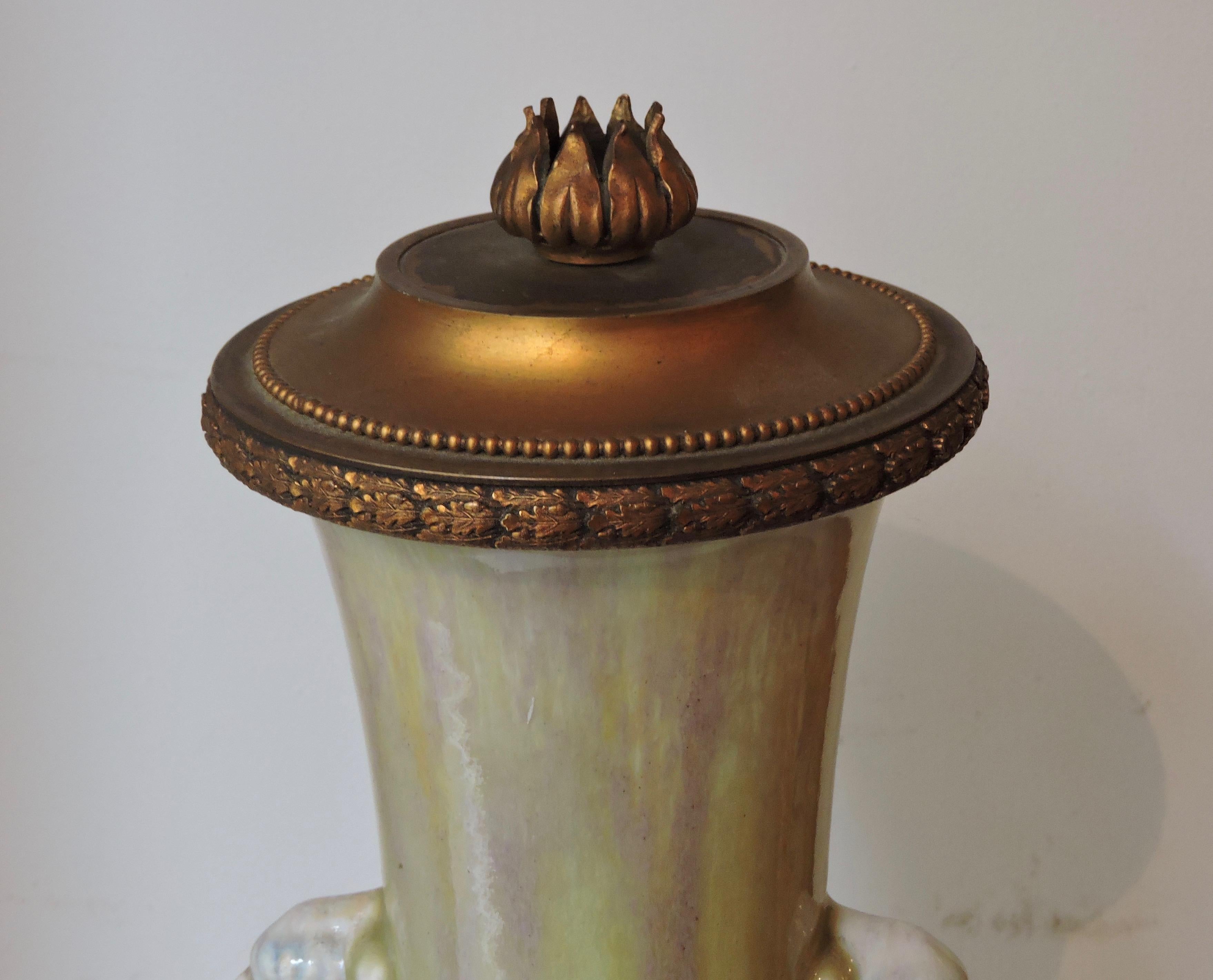 A Theodore Deck Celadon Enamelled Faience Vase Ormolu-Mounted in Lamp 3