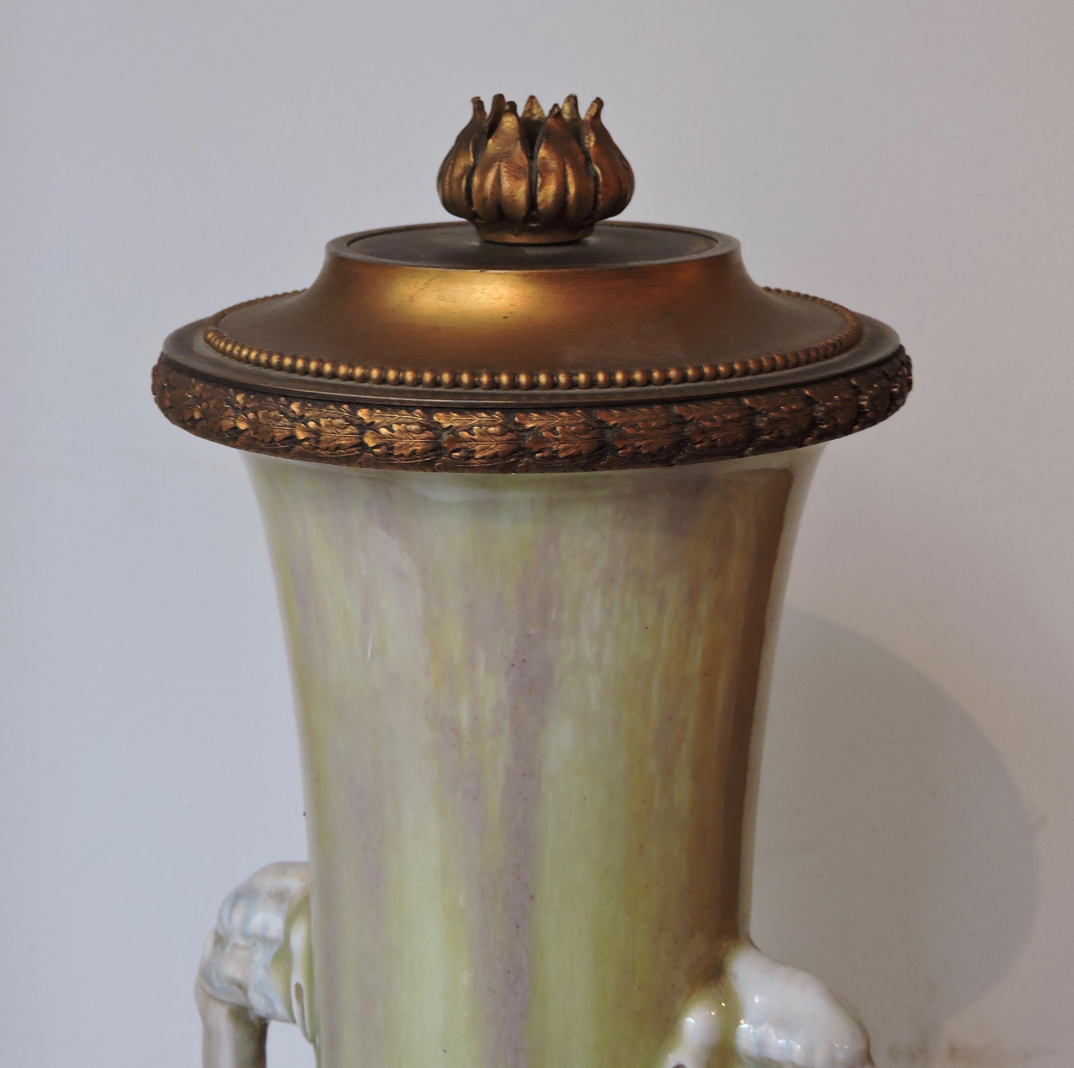 A Theodore Deck Celadon Enamelled Faience Vase Ormolu-Mounted in Lamp 4