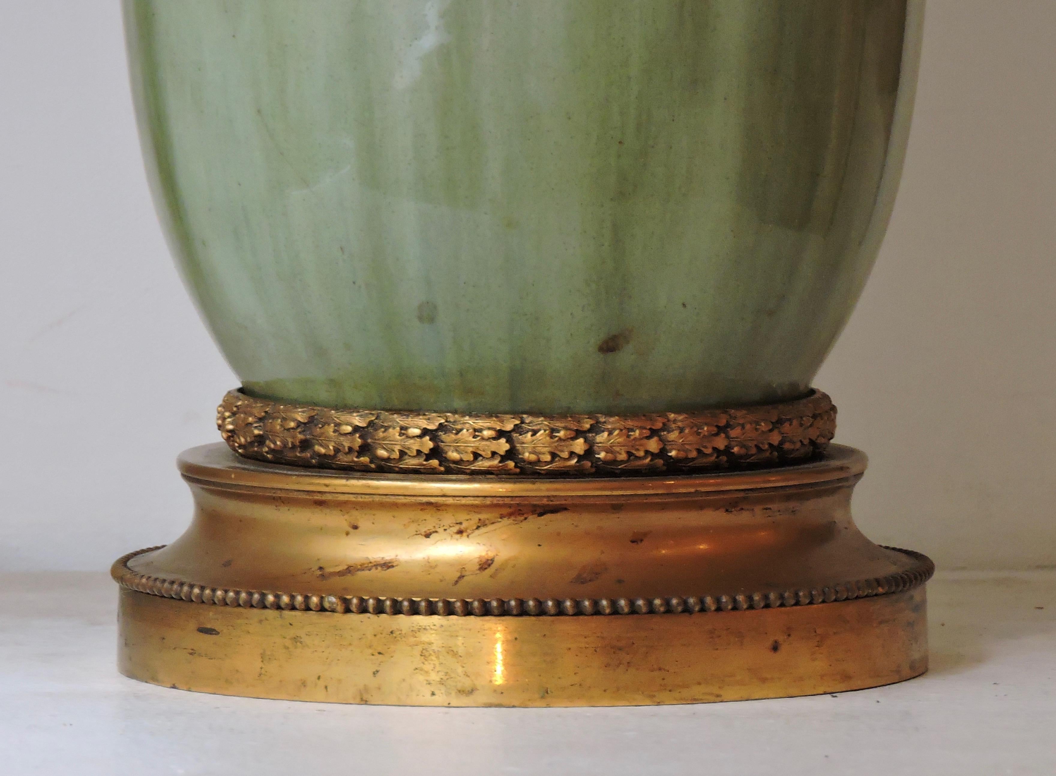 A Theodore Deck Celadon Enamelled Faience Vase Ormolu-Mounted in Lamp 5