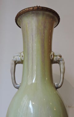 A Theodore Deck Celadon Enamelled Faience Vase Ormolu-Mounted in Lamp