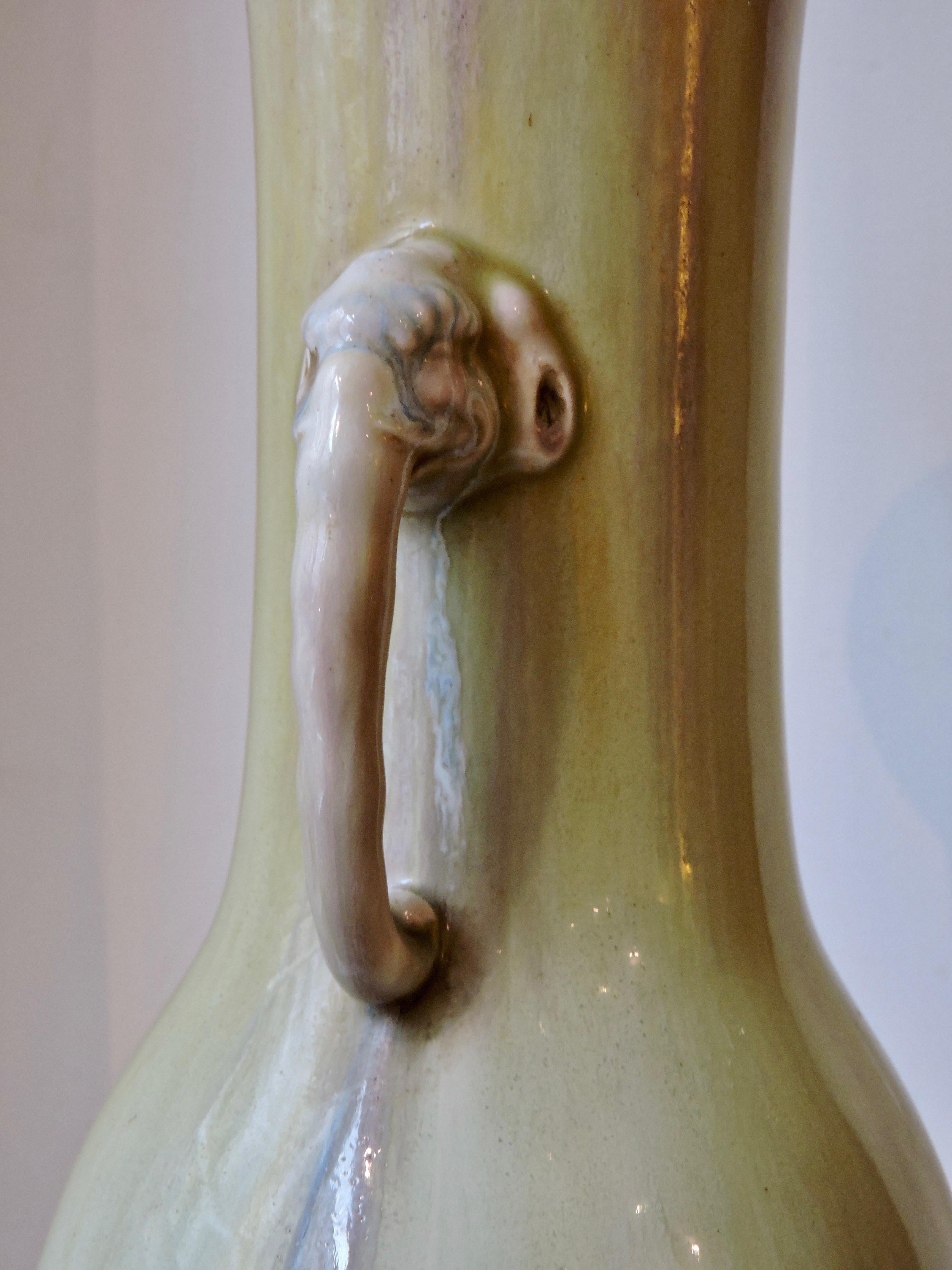 Late 19th Century A Theodore Deck Celadon Enamelled Faience Vase Ormolu-Mounted in Lamp