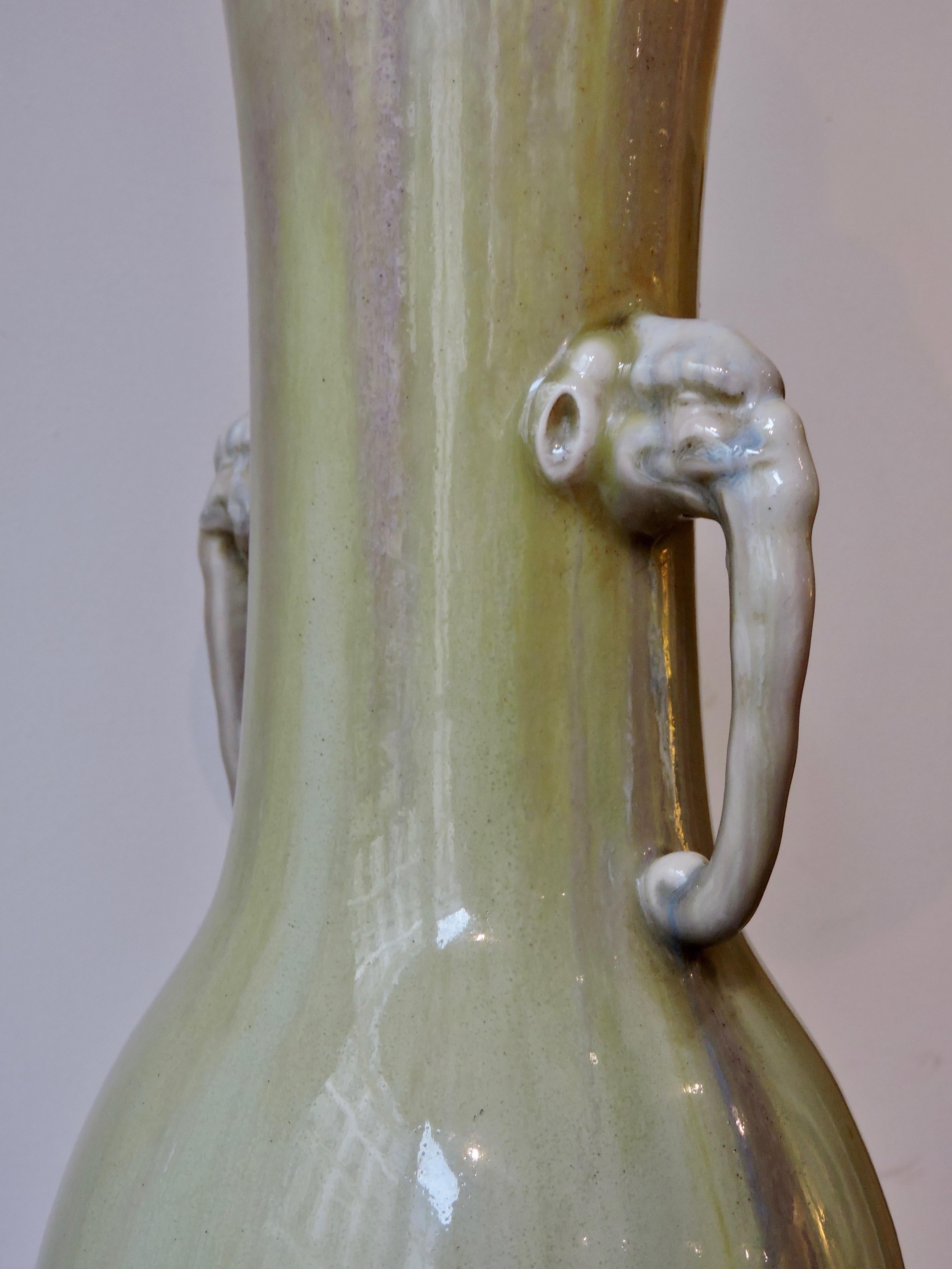 A Theodore Deck Celadon Enamelled Faience Vase Ormolu-Mounted in Lamp 1