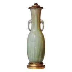 A Theodore Deck Celadon Enamelled Faience Vase Ormolu-Mounted in Lamp