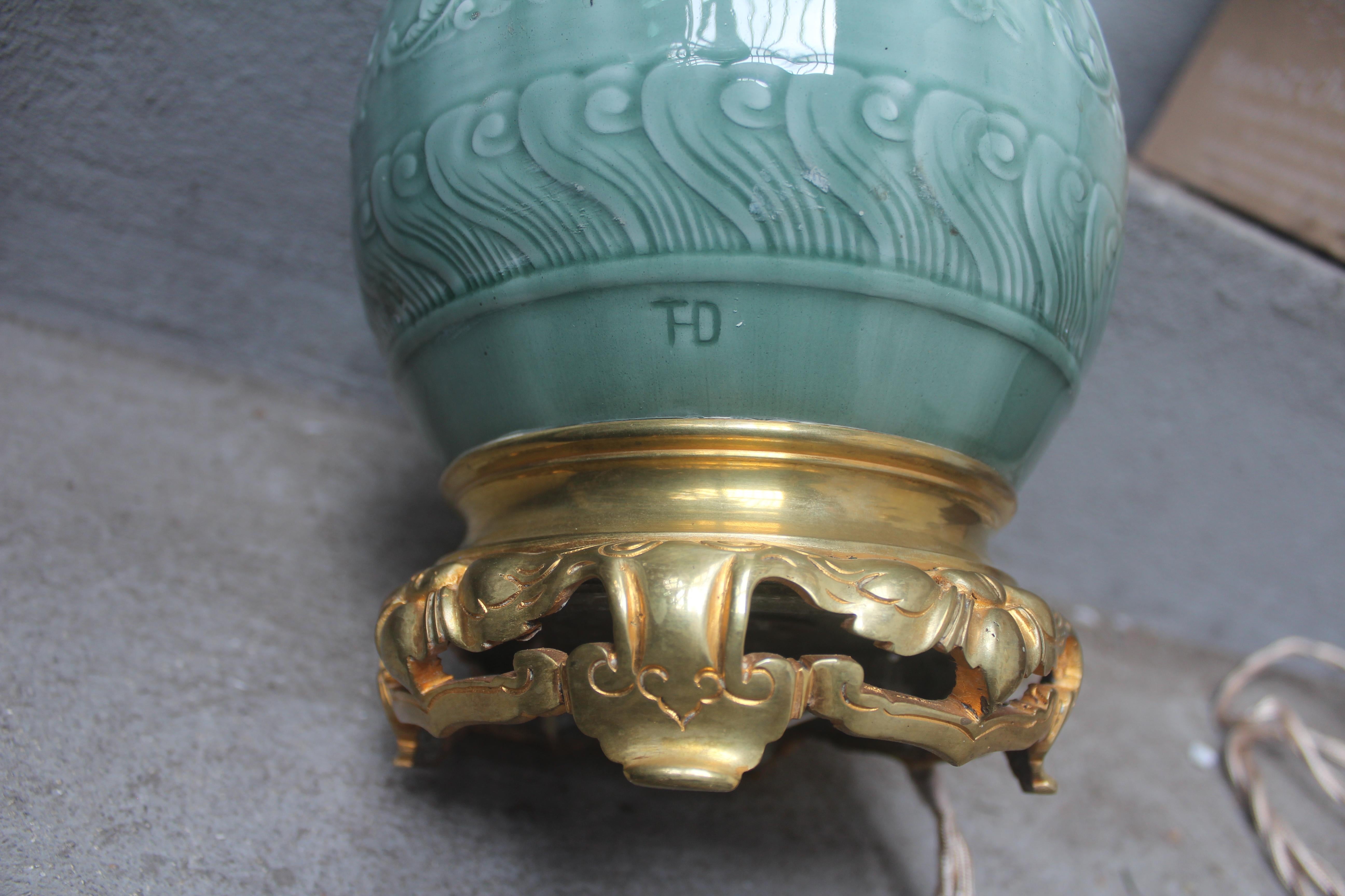 Theodore Deck Faience Enameled Vase Ormolu-Mounted in Lamp, circa 1880 5