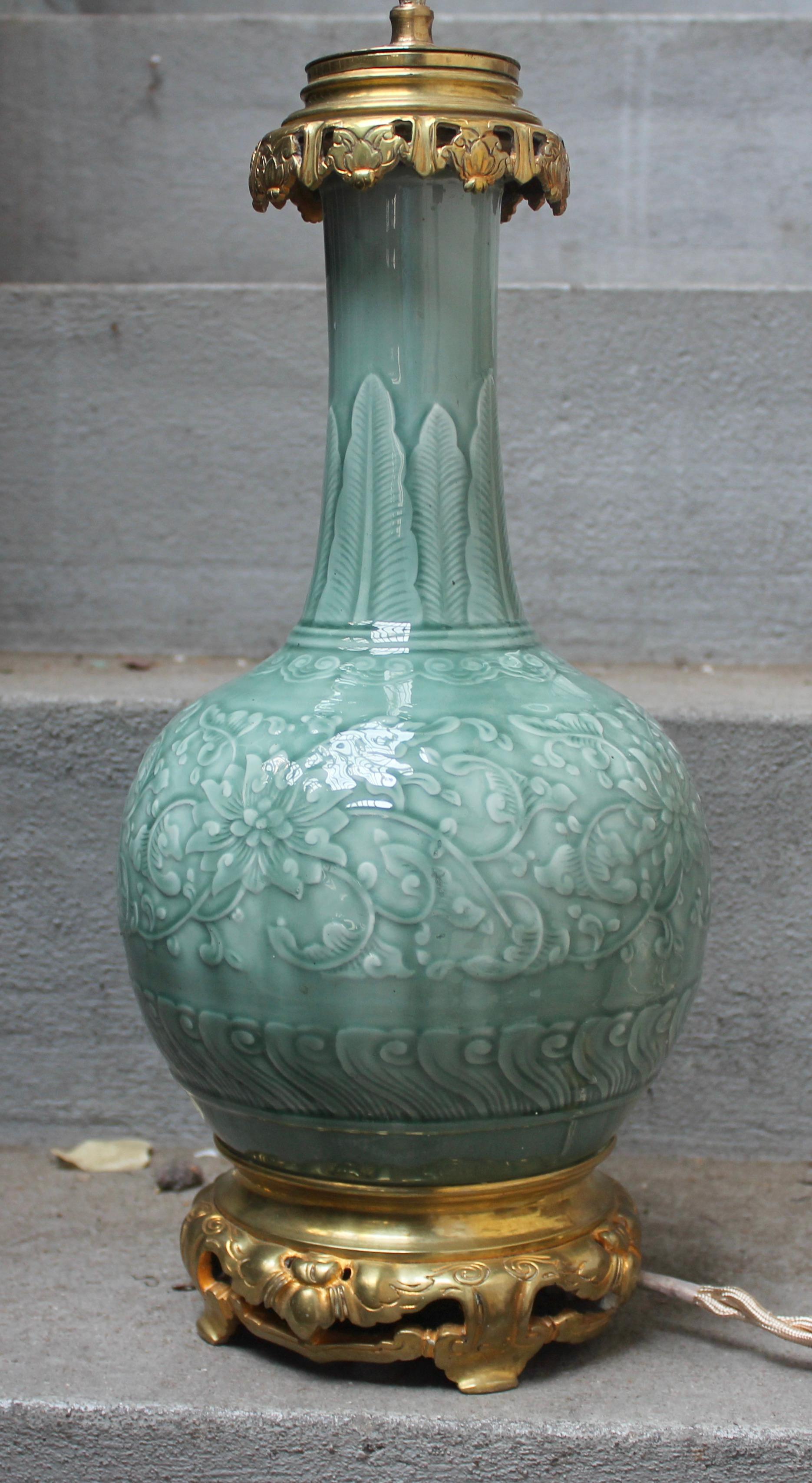 Chinoiserie Theodore Deck Faience Enameled Vase Ormolu-Mounted in Lamp, circa 1880
