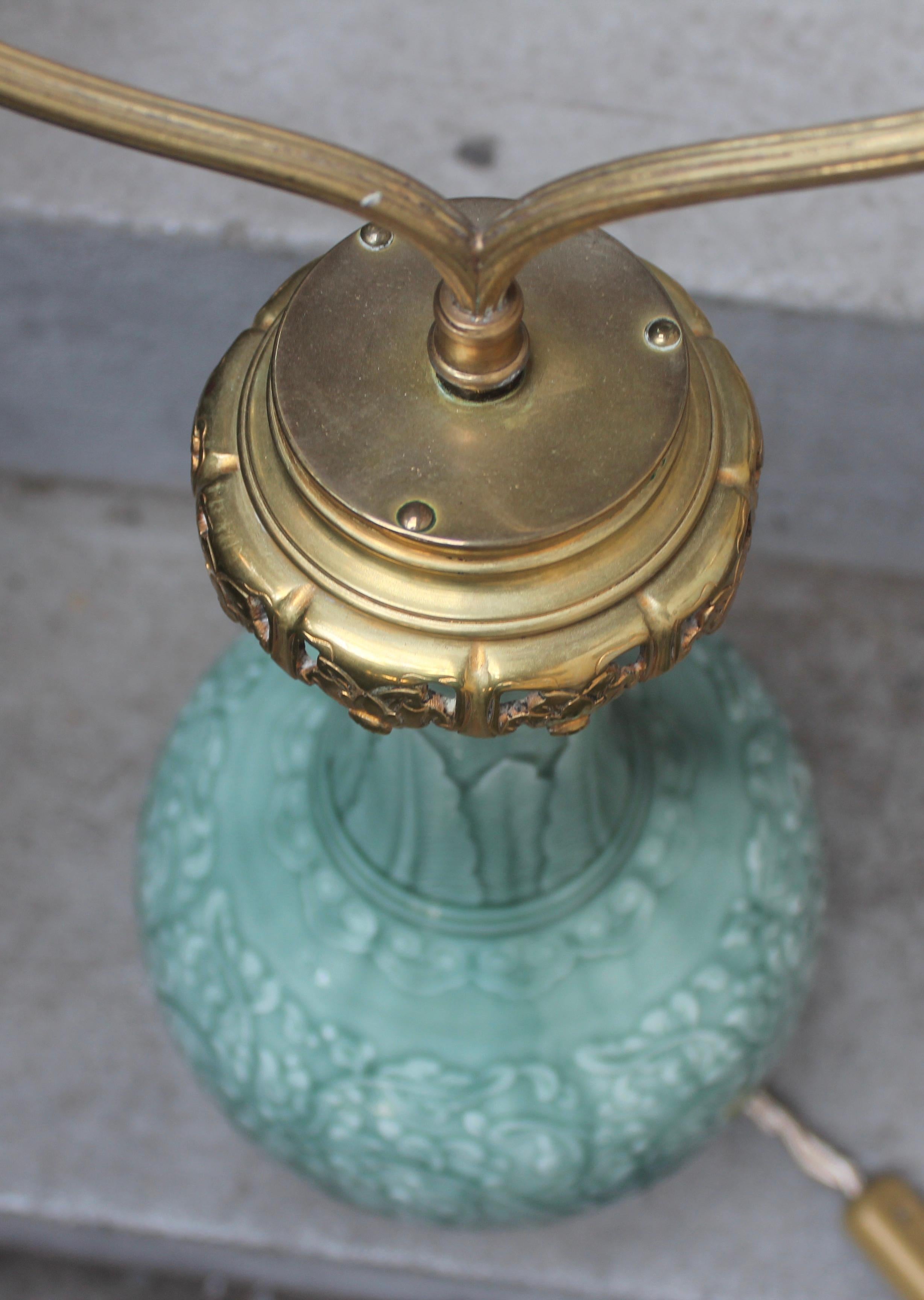 French Theodore Deck Faience Enameled Vase Ormolu-Mounted in Lamp, circa 1880