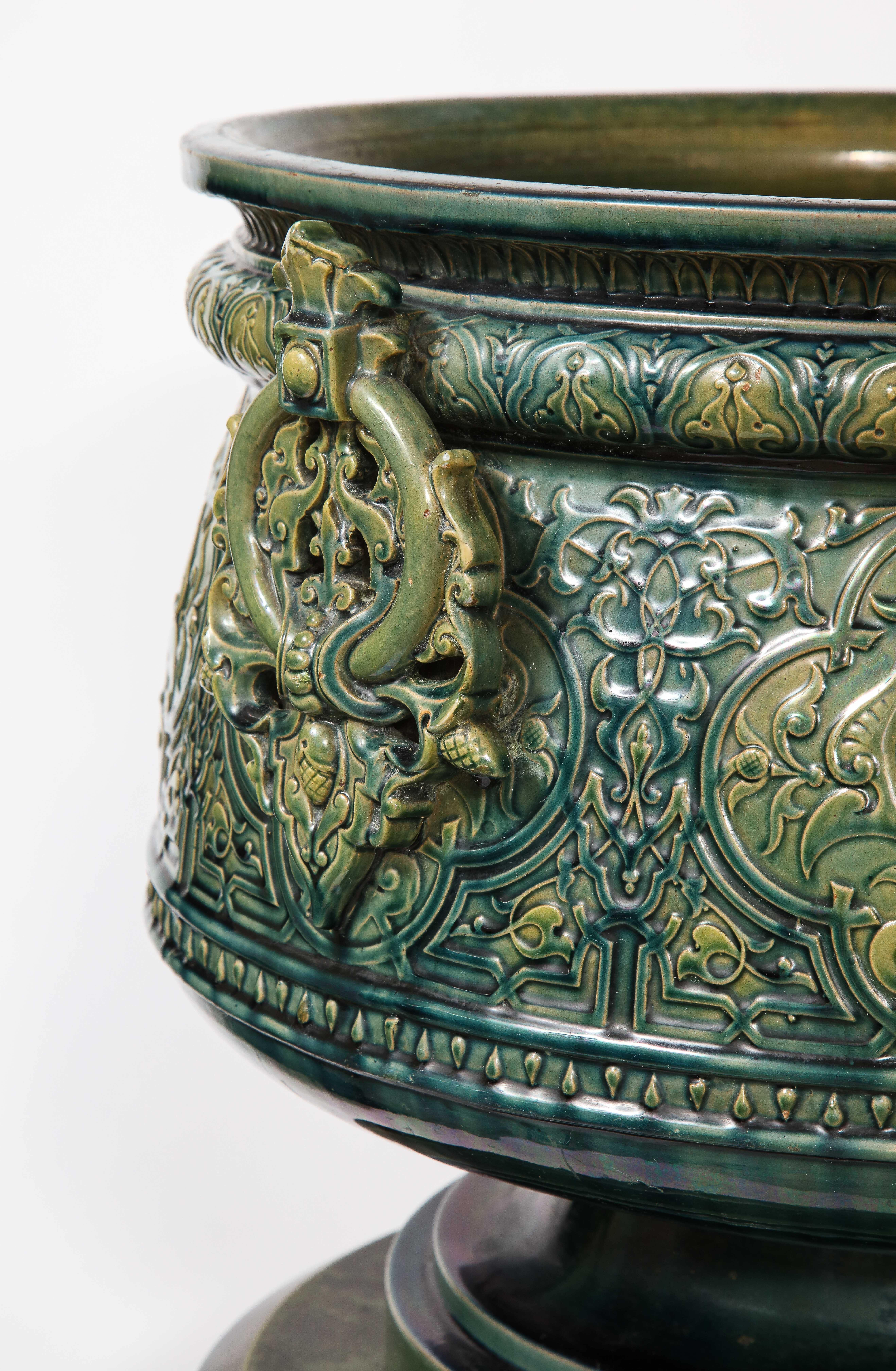 Theodore Deck Islamic/Alhambra Style Green-Glazed Earthenware Vase on Pedestal 4