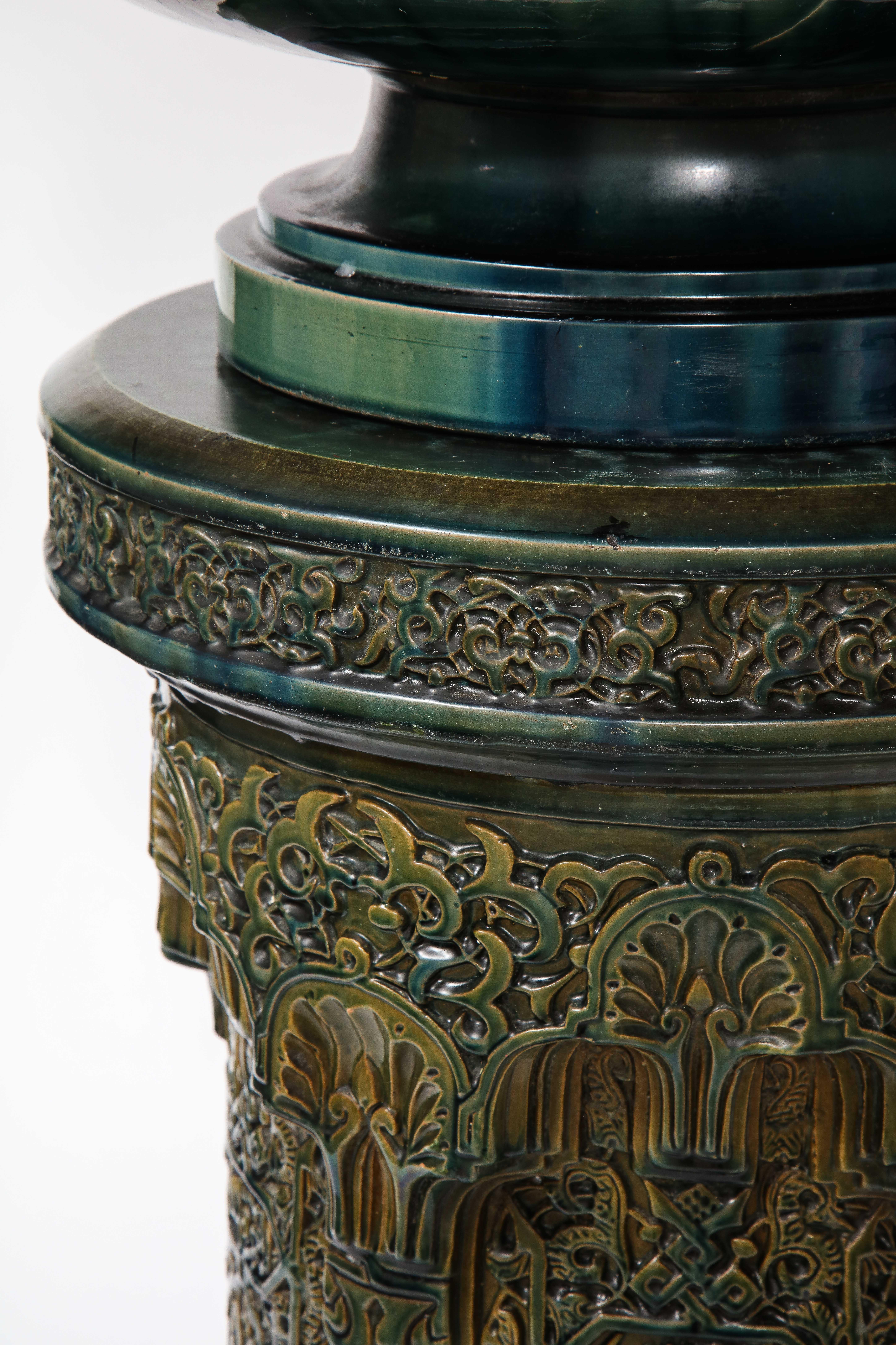 Theodore Deck Islamic/Alhambra Style Green-Glazed Earthenware Vase on Pedestal 8
