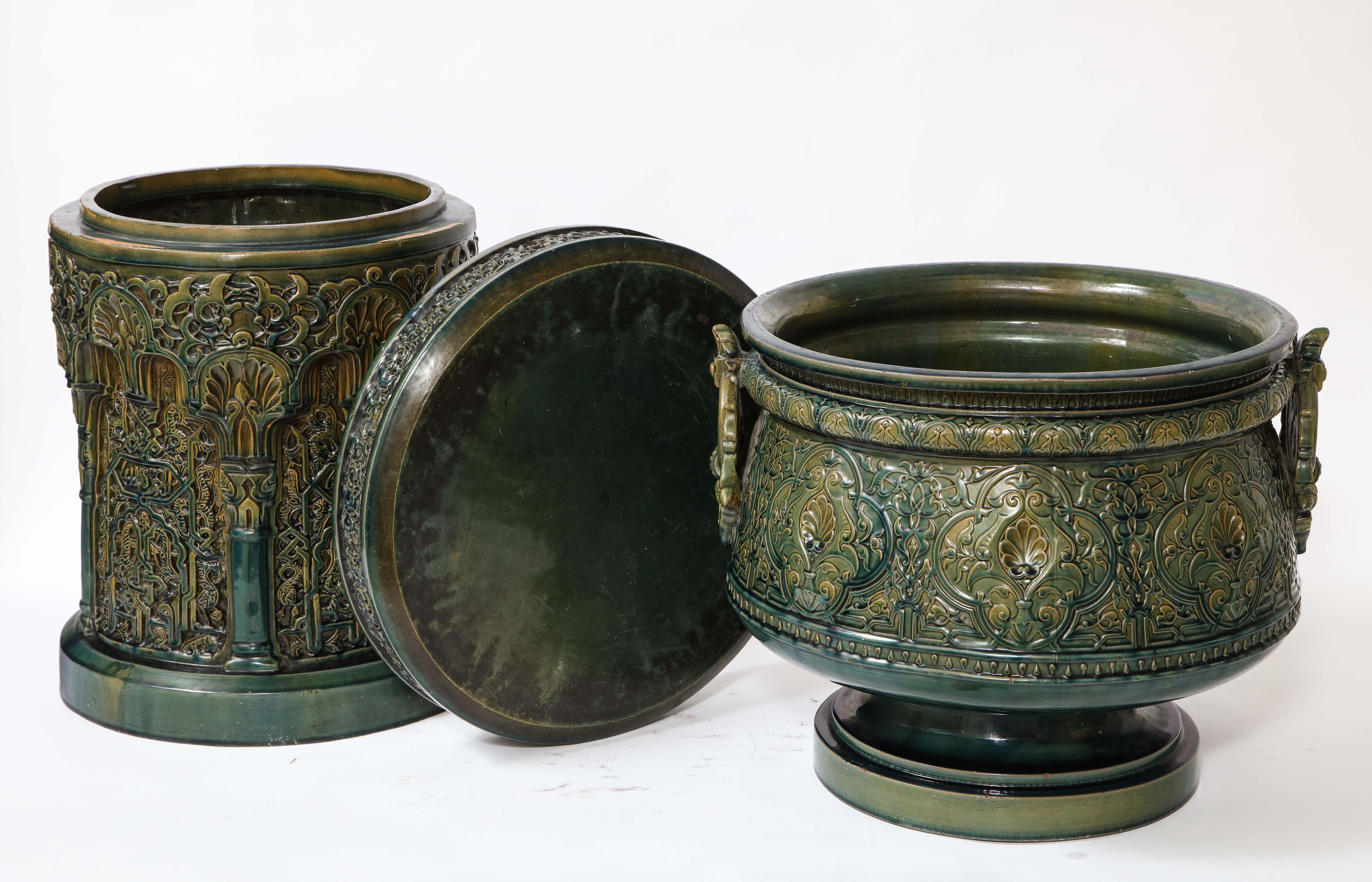 Theodore Deck Islamic/Alhambra Style Green-Glazed Earthenware Vase on Pedestal 10