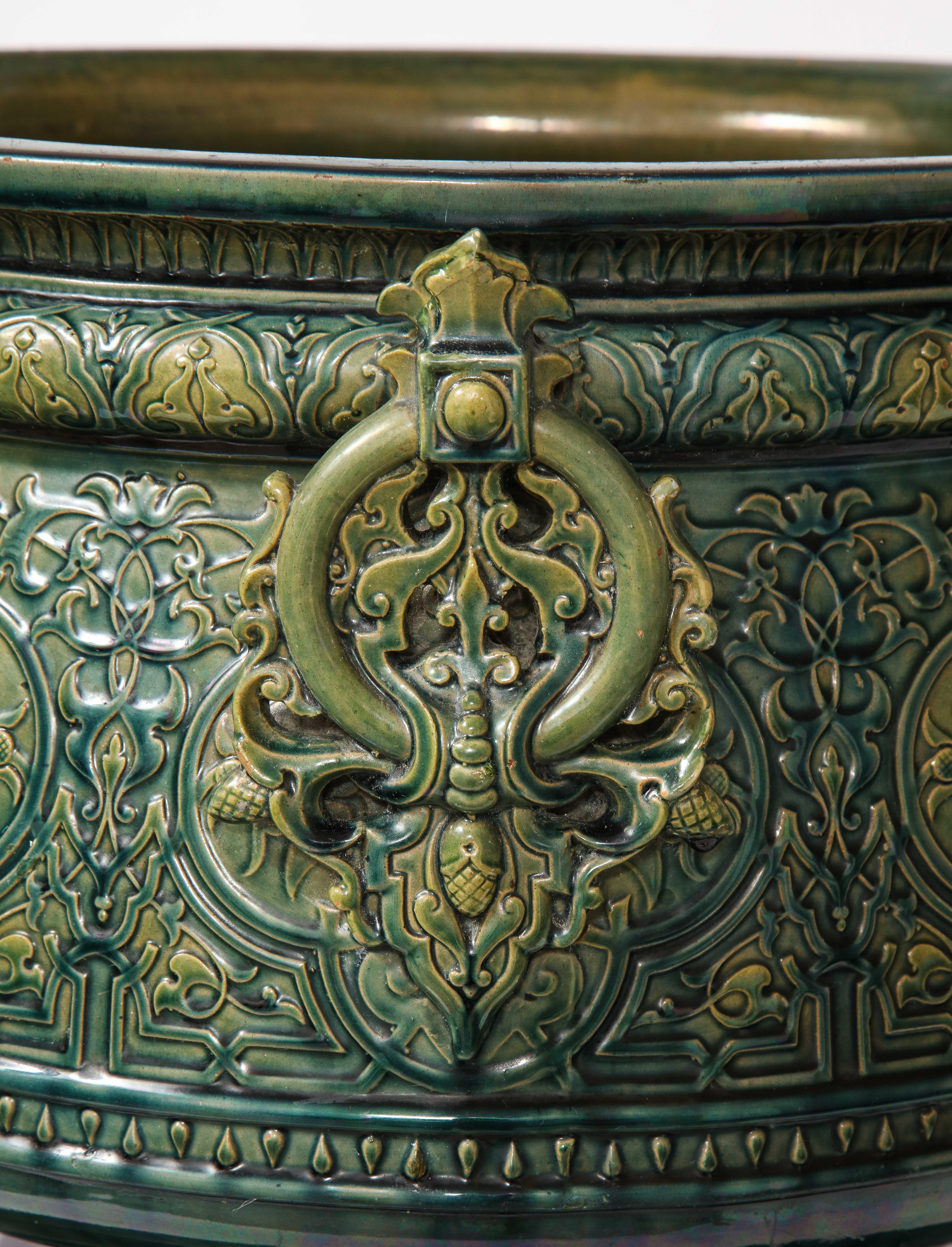 Theodore Deck Islamic/Alhambra Style Green-Glazed Earthenware Vase on Pedestal 2